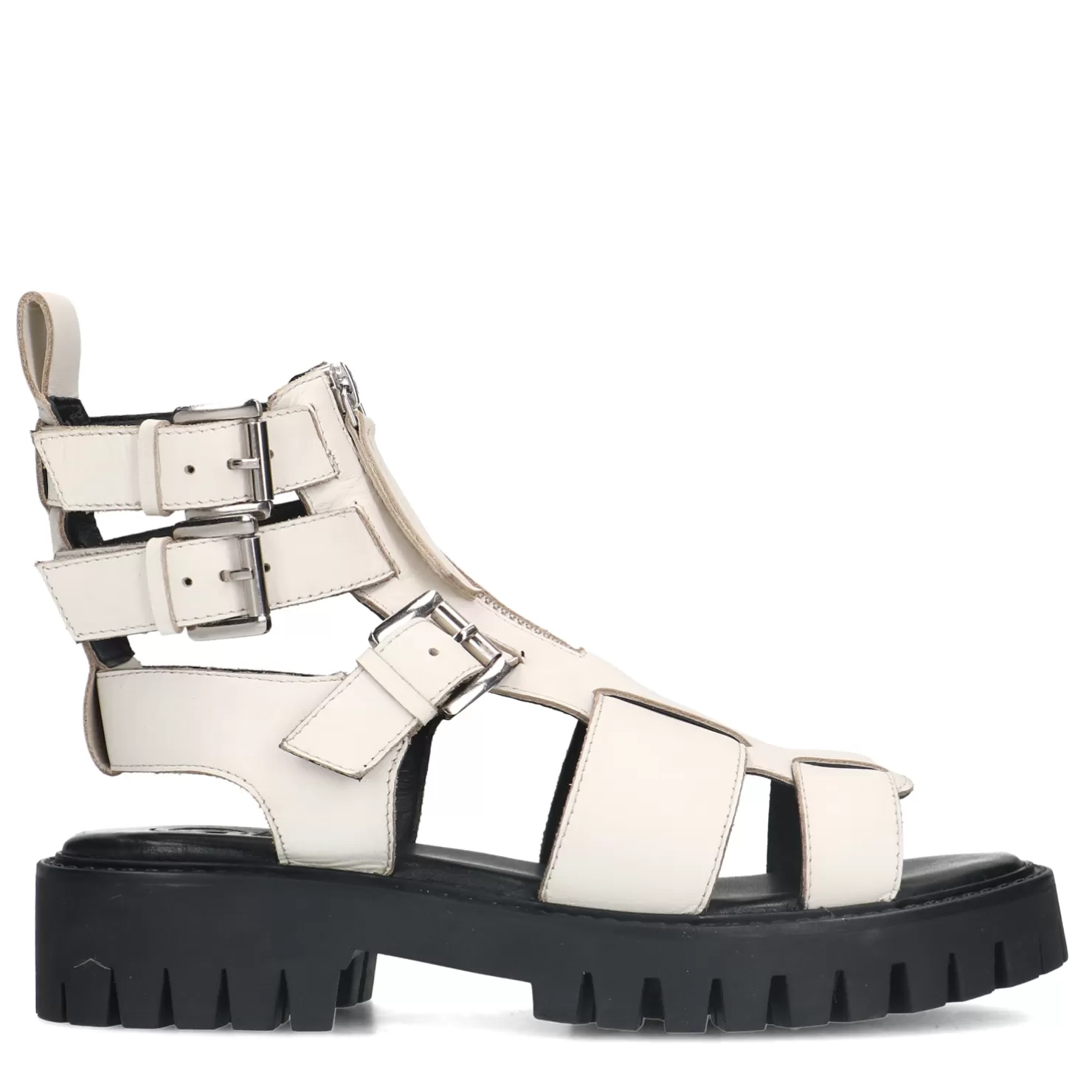 Best Sale Sacha Witte Leren Chunky Sandalen