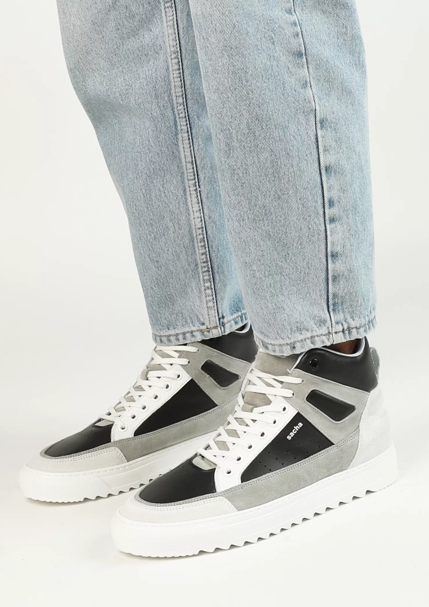 Cheap Sacha Witte Leren Hoge Sneakers Met Suede Details