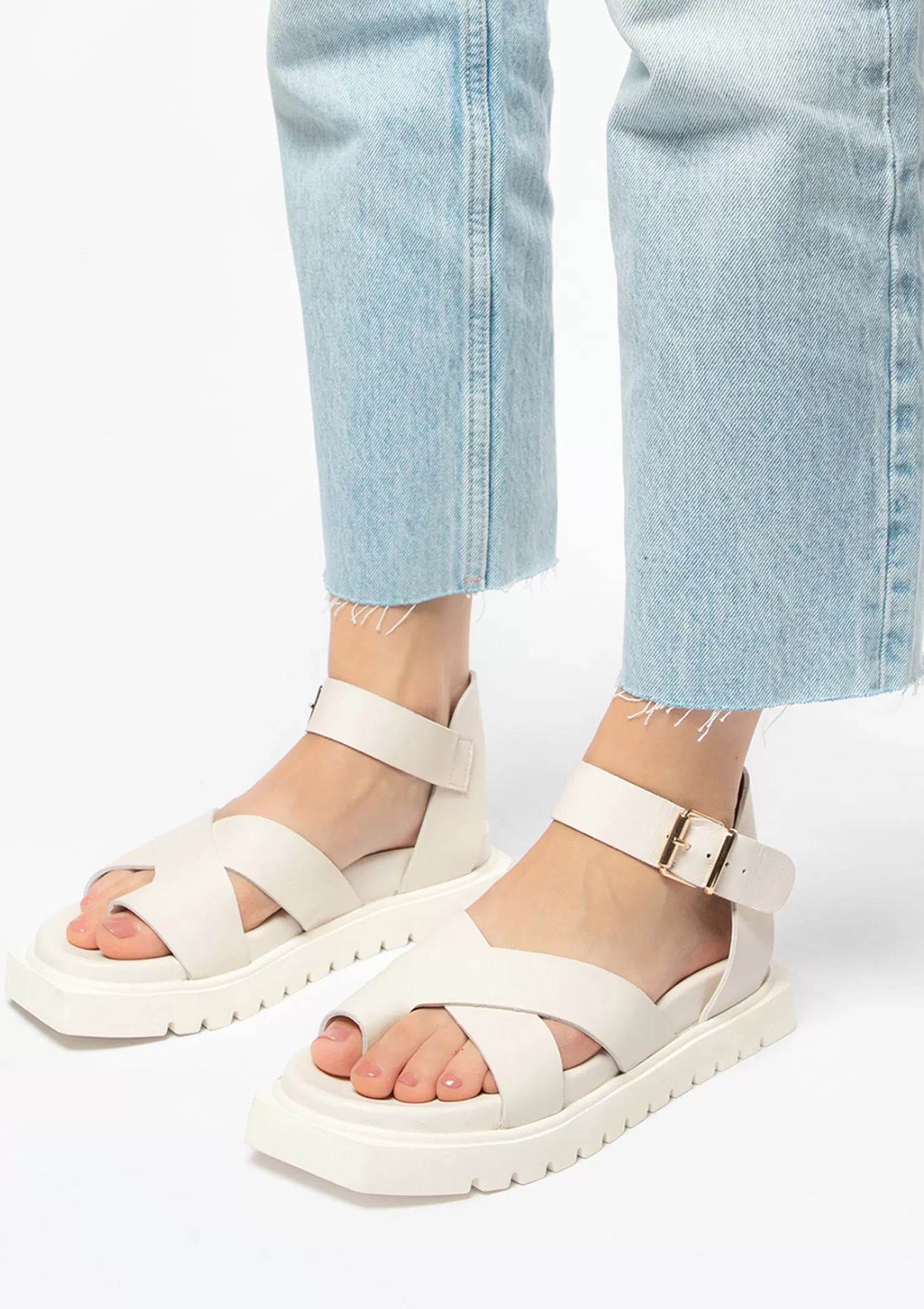 Sale Sacha Witte Leren Plateau Sandalen