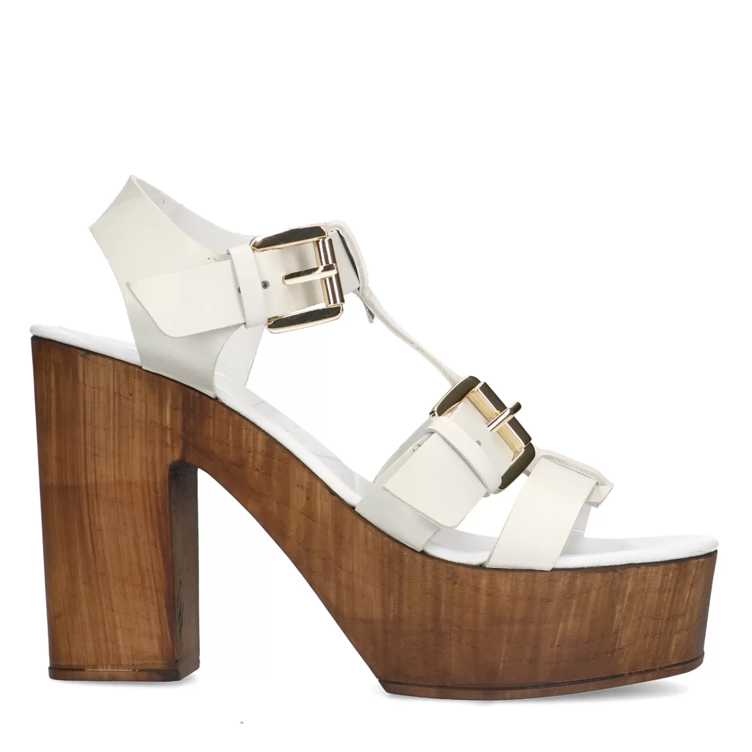 Shop Sacha Witte Leren Sandalen Met Plateau Hak