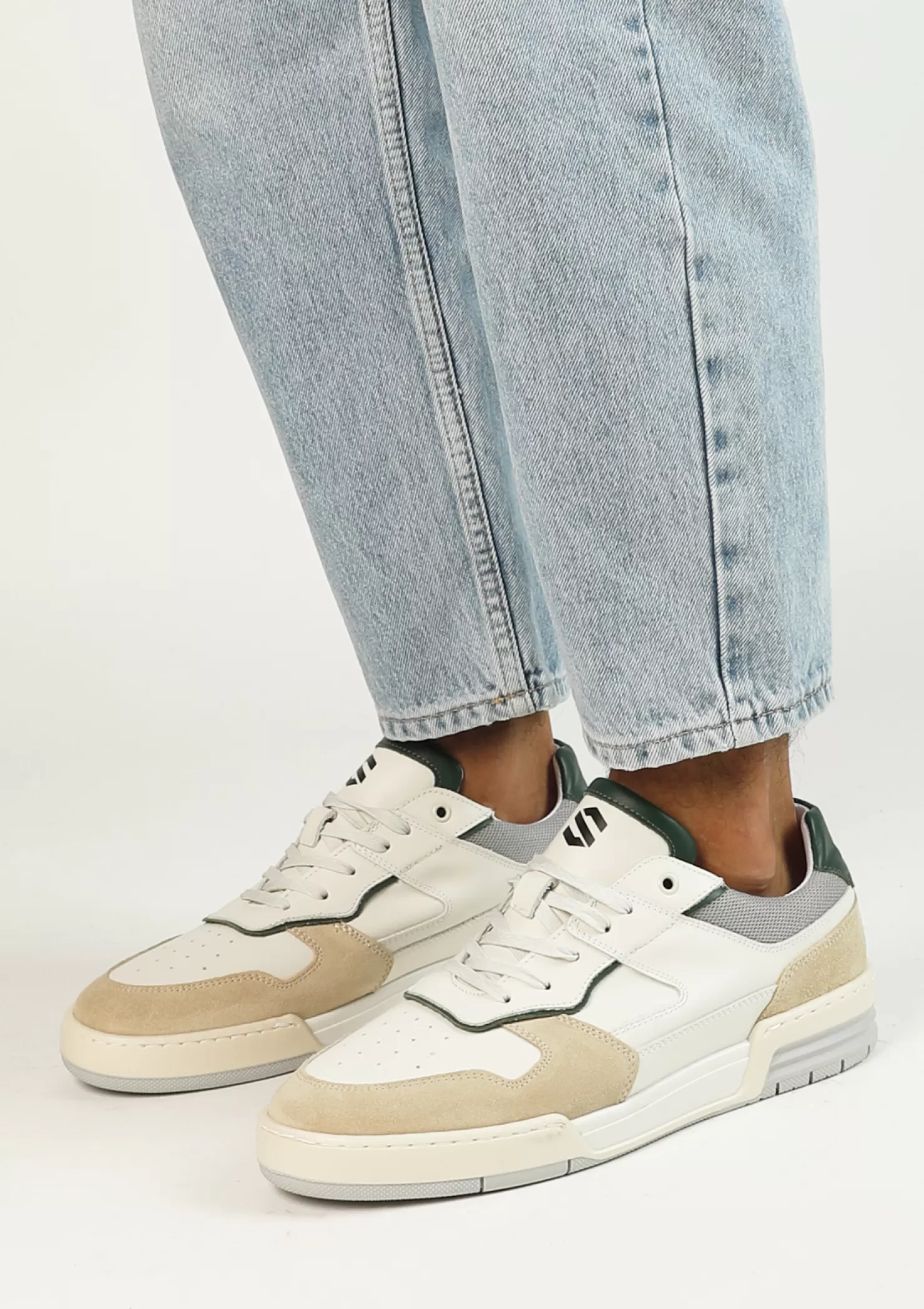 Clearance Sacha Witte Leren Sneakers Met Groene Details