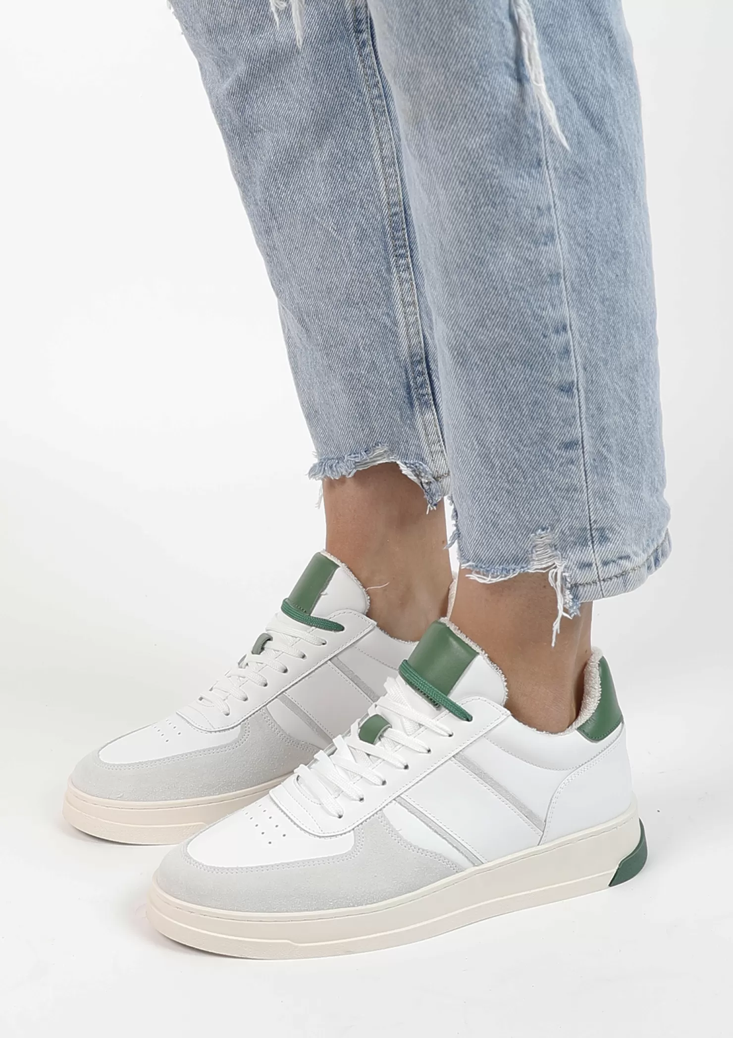 Discount Sacha Witte Leren Sneakers Met Groene Details