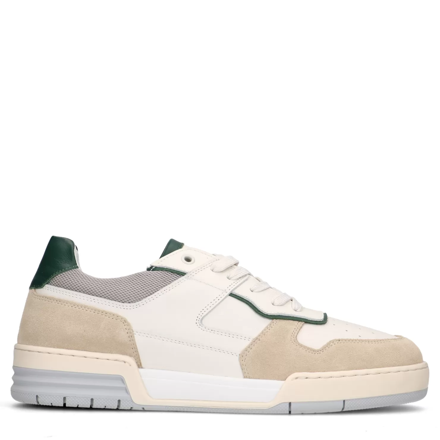 Clearance Sacha Witte Leren Sneakers Met Groene Details