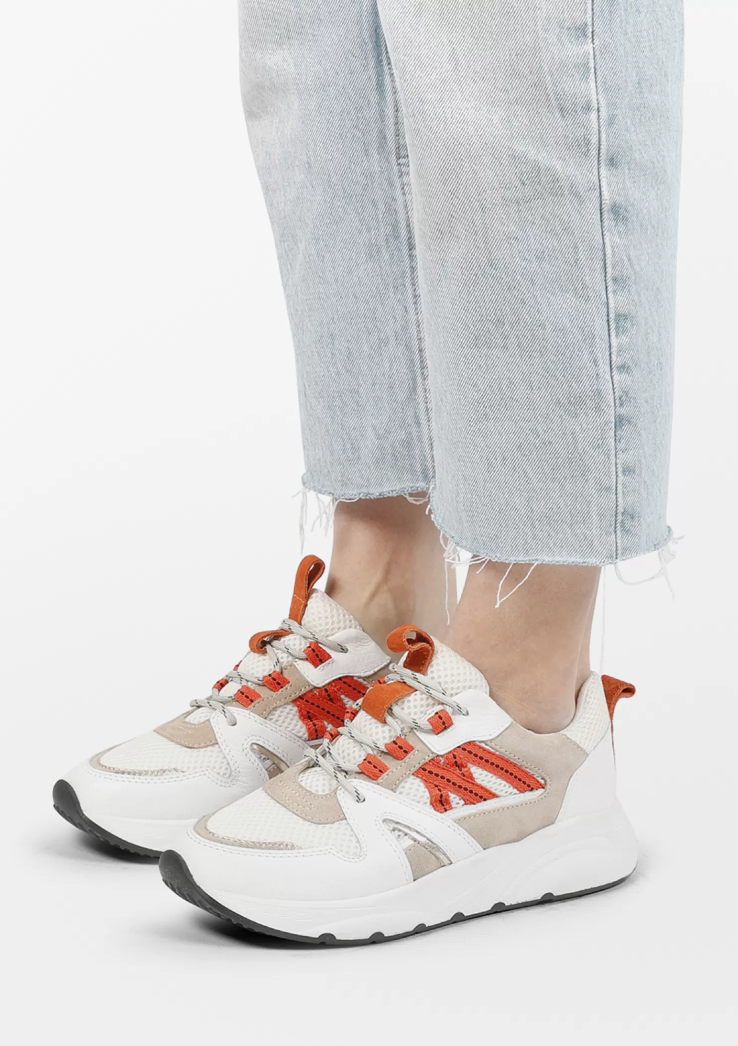 Online Sacha Witte Sneakers Met Oranje Details