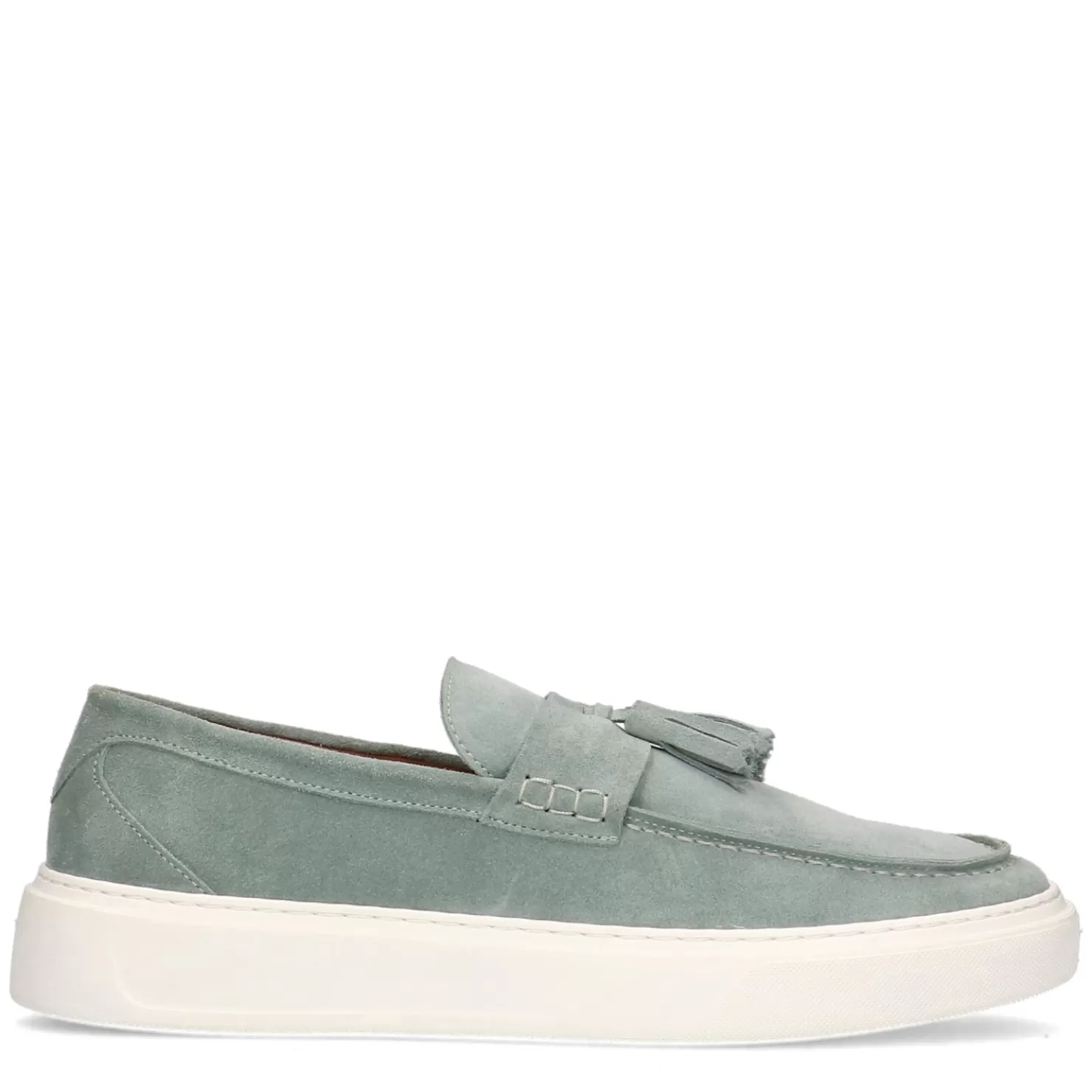 Cheap Sacha Zeegroene Suede Loafers Met Kwastjes