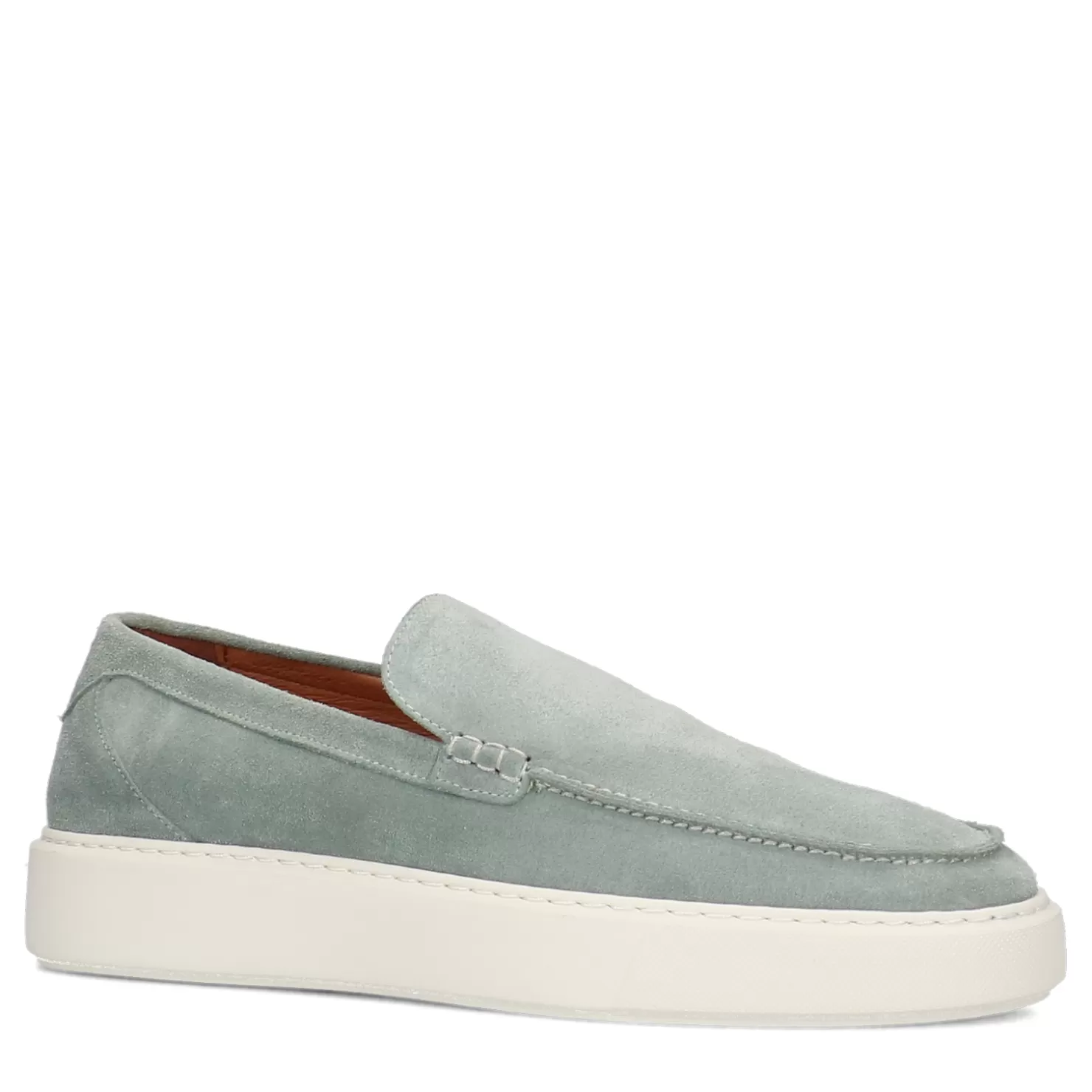 Outlet Sacha Zeegroene Suede Loafers Met Witte Zool