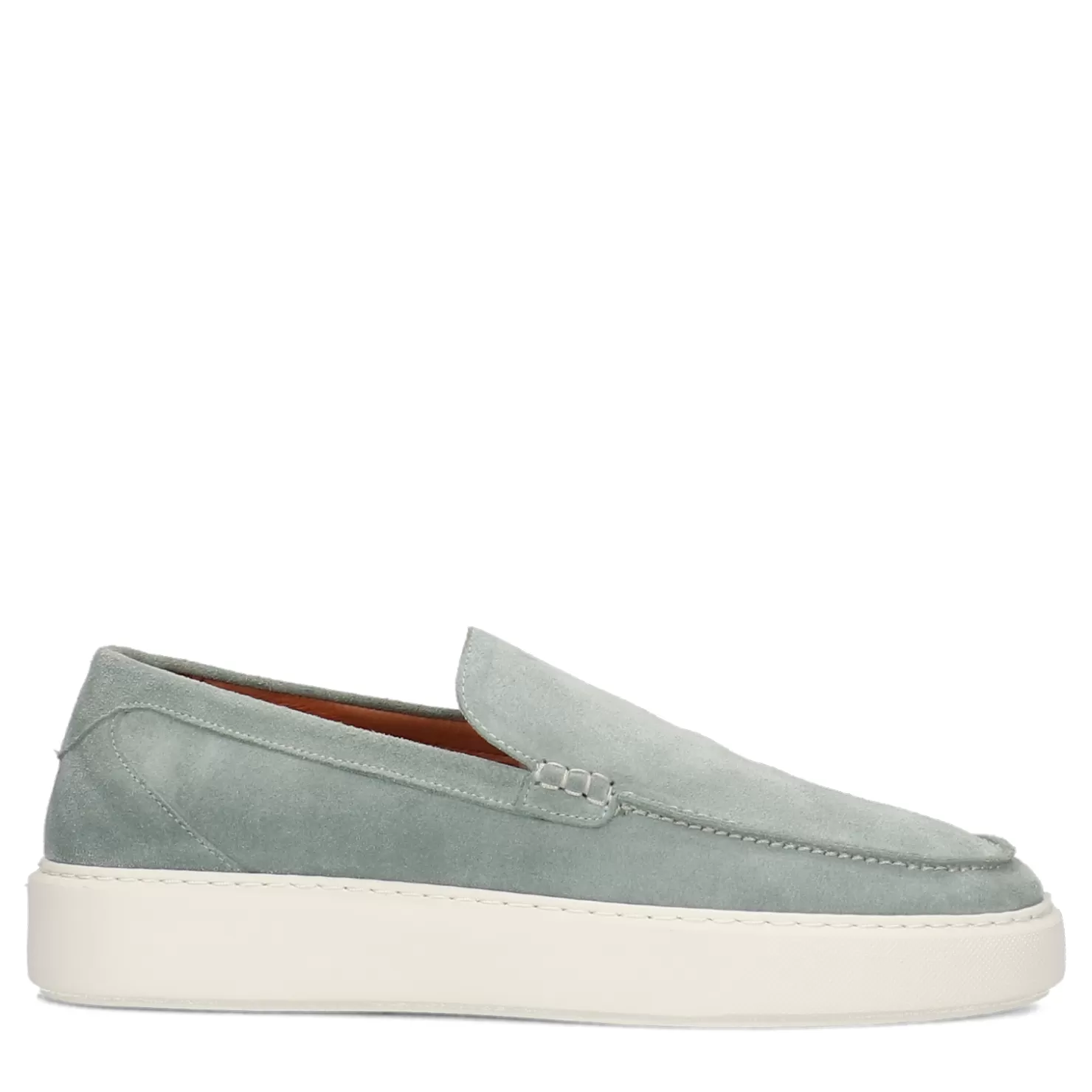 Outlet Sacha Zeegroene Suede Loafers Met Witte Zool