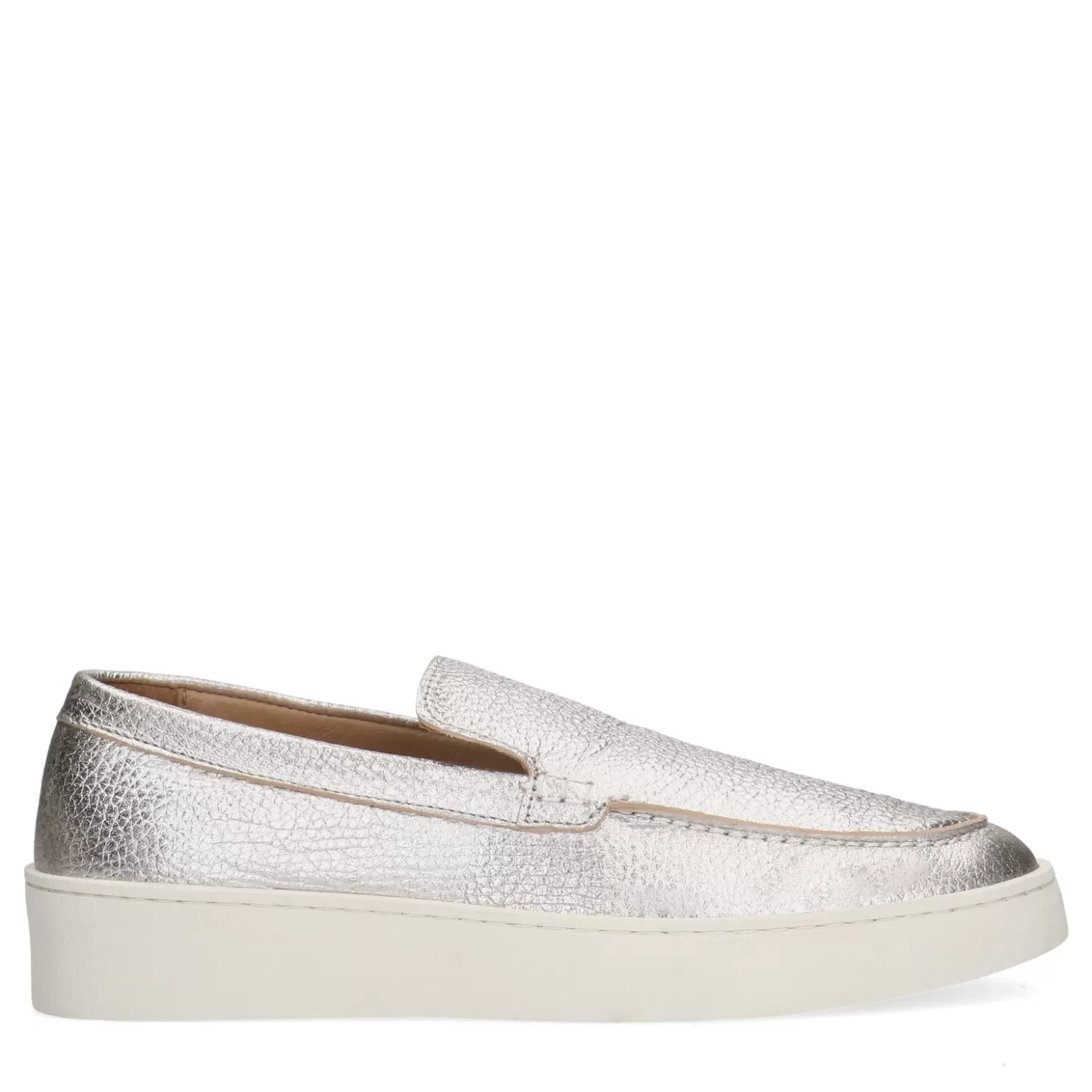 New Sacha Zilveren Leren Loafers Met Plateau Zool