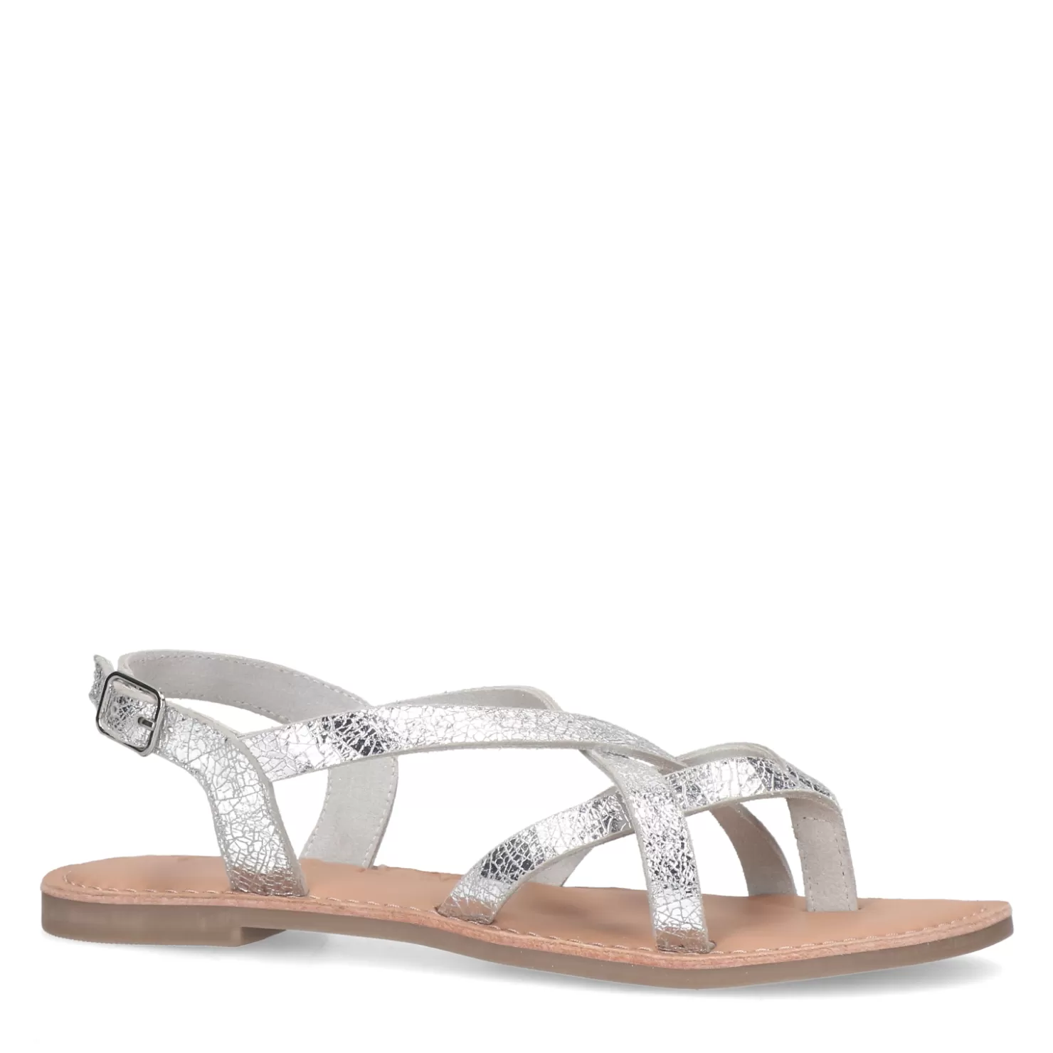 Clearance Sacha Zilveren Leren Sandalen Met Gekruiste Bandjes