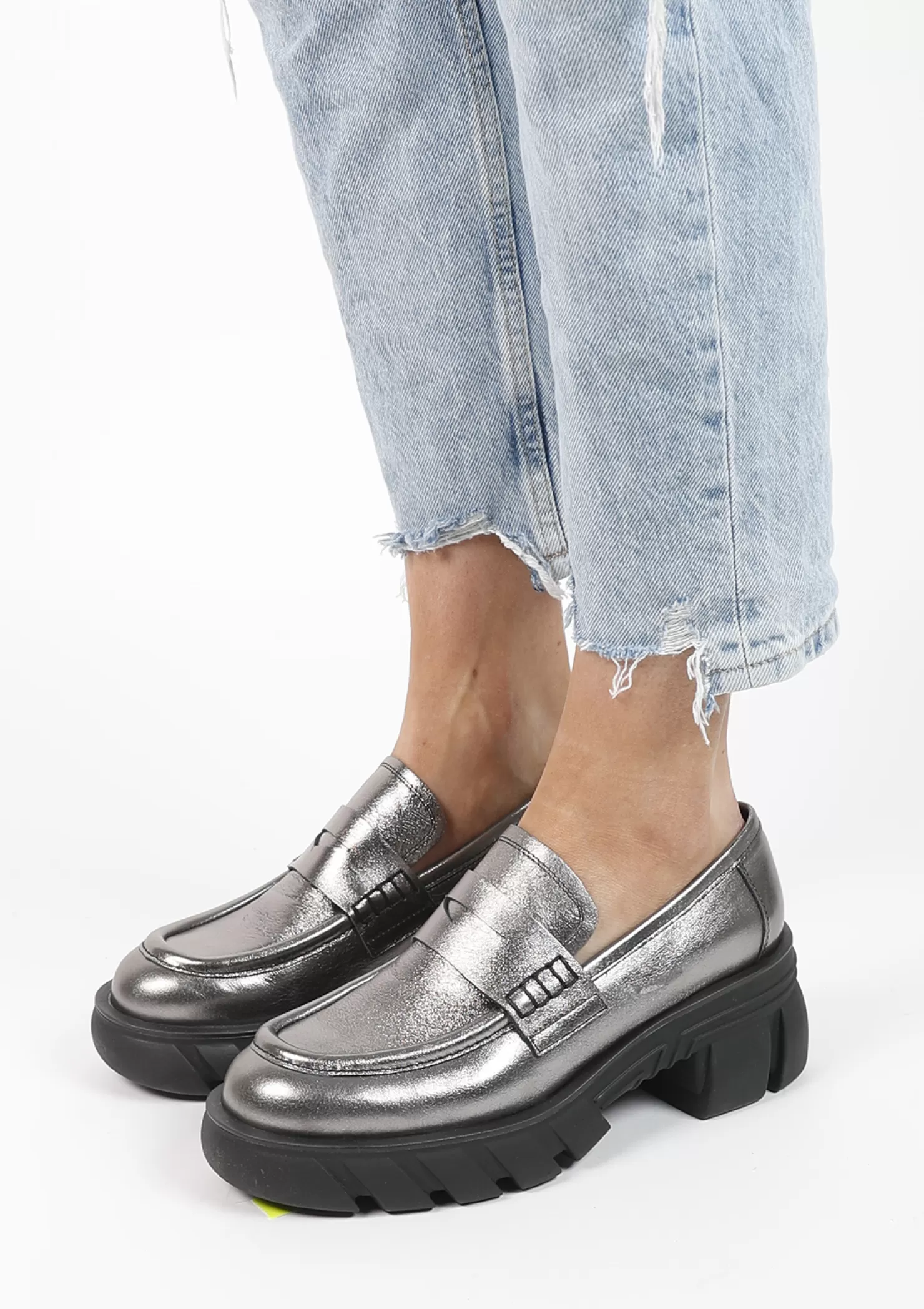 Store Sacha Zilveren Metallic Chunky Loafers