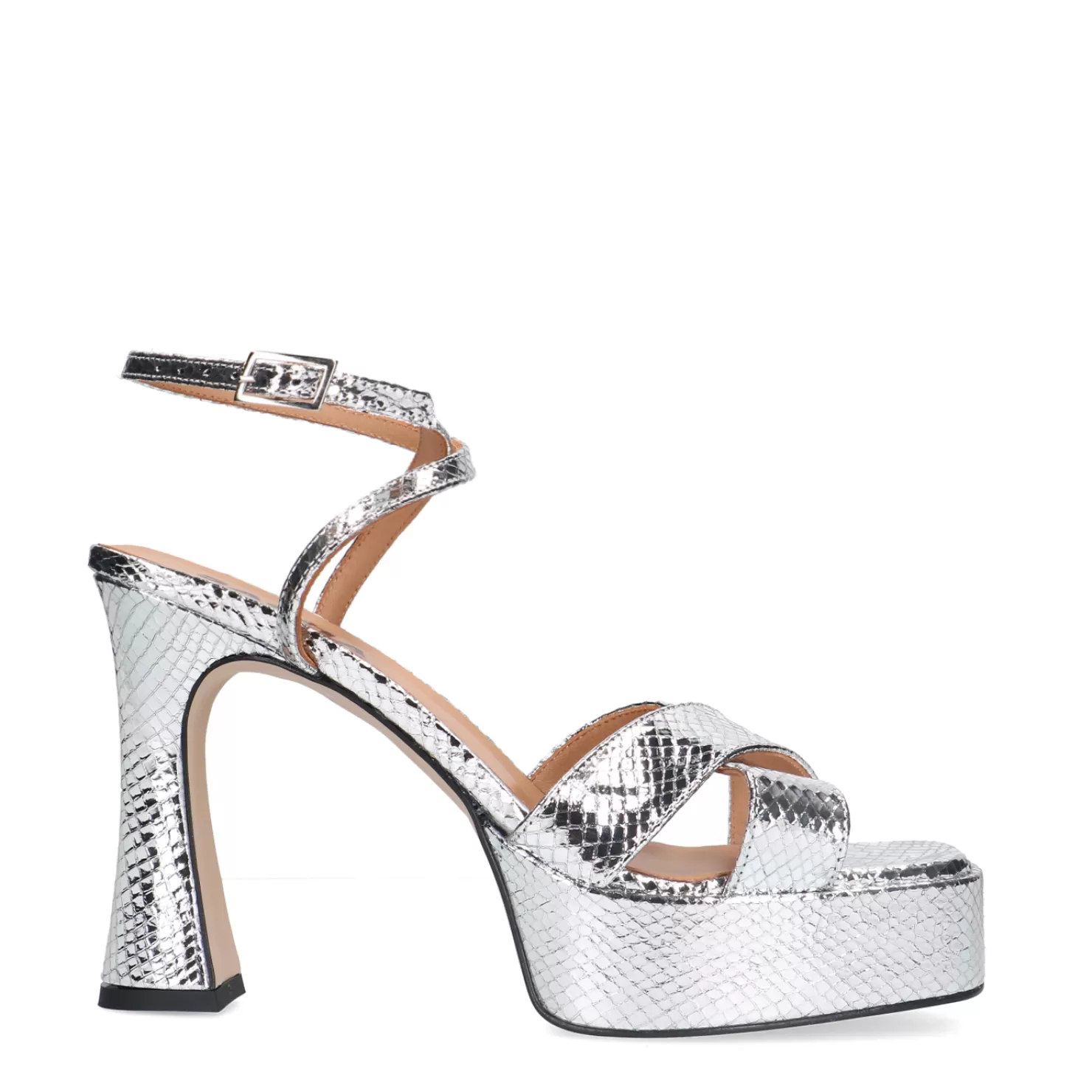 Hot Sacha Zilveren Metallic Platform Sandalen Met Hak