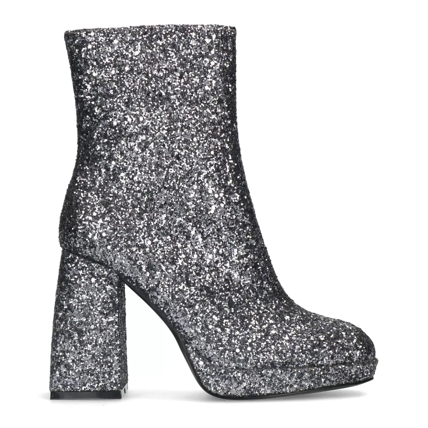 Outlet Sacha Zilverkleurige Glitter Enkelboots Met Hak