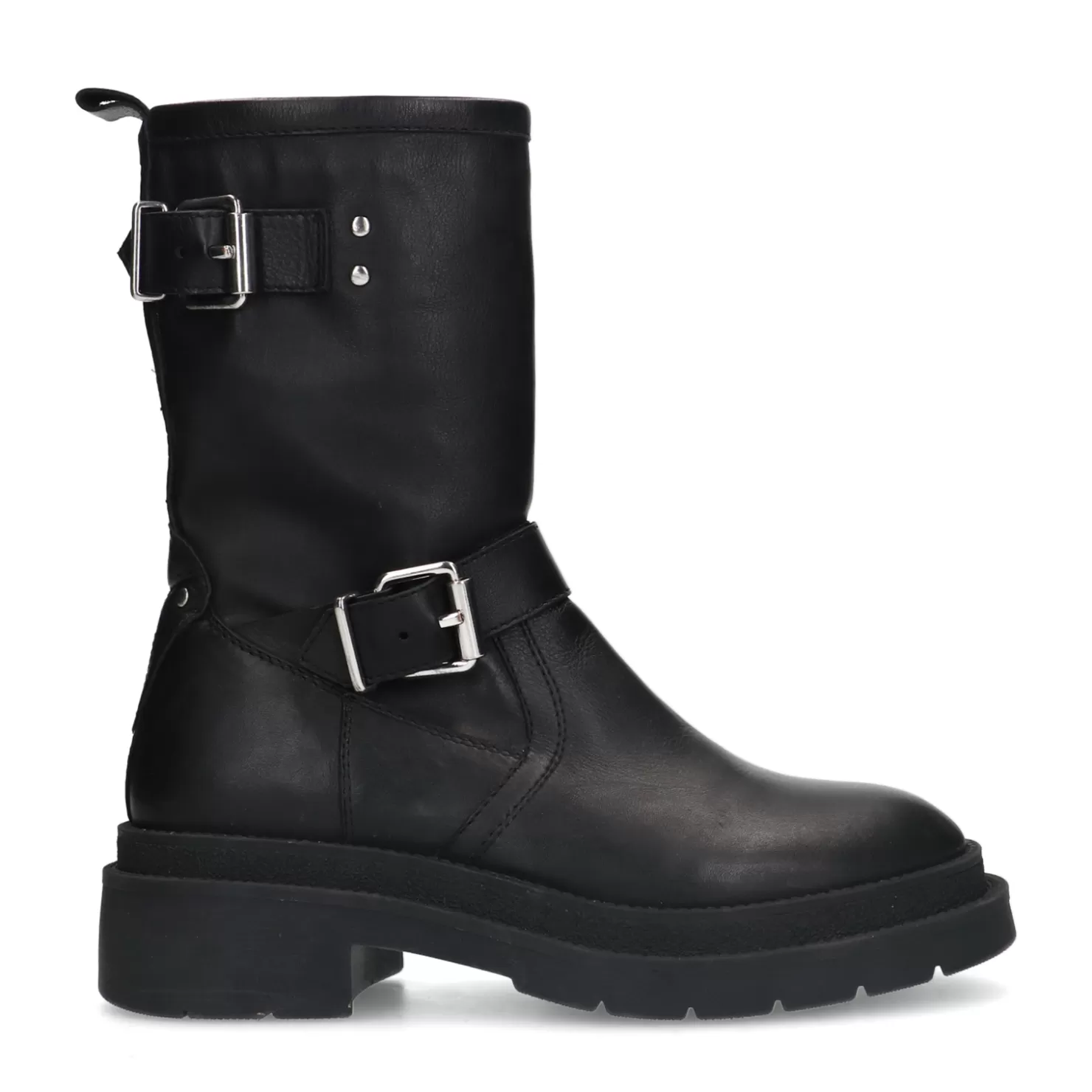 Hot Sacha Zwarte Biker Boots Met Zilverkleurige Gespen