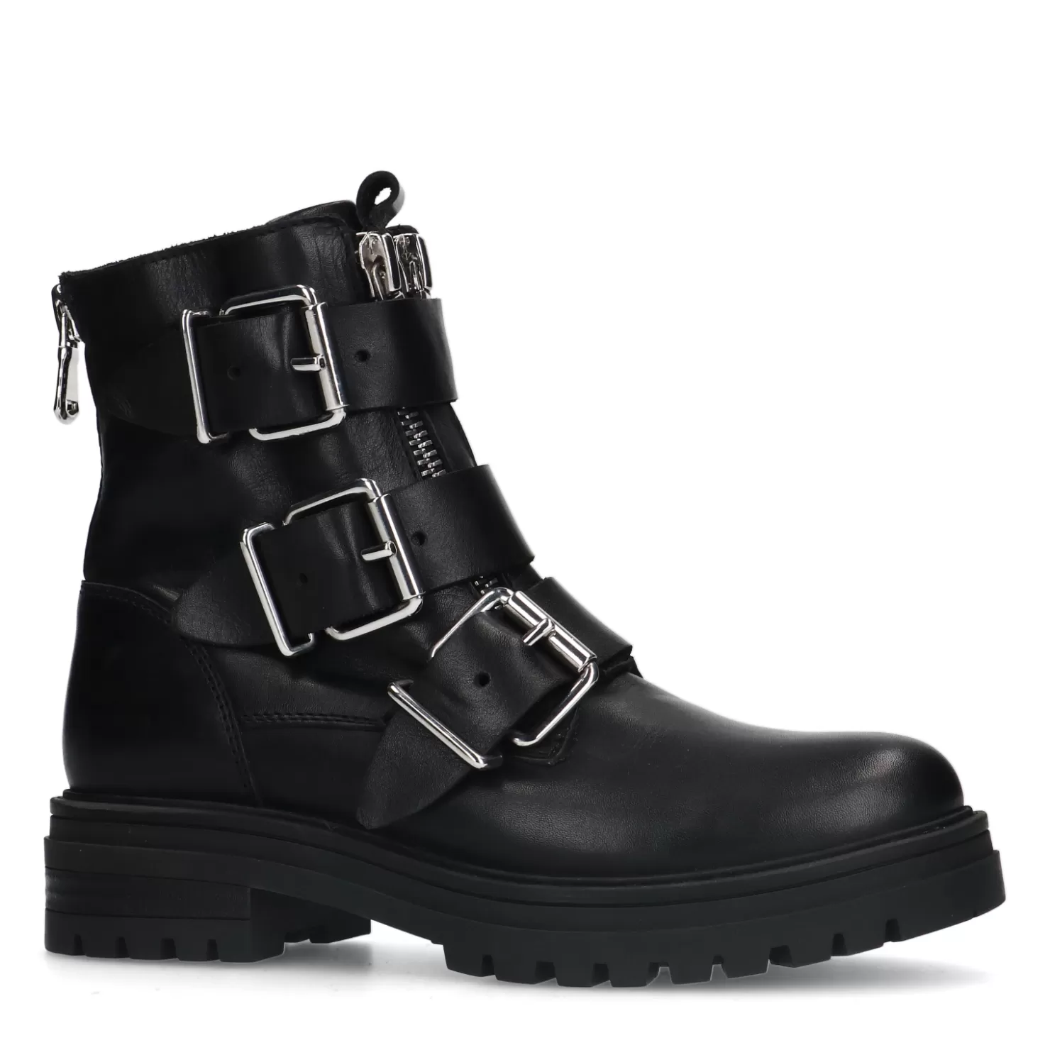 New Sacha Zwarte Biker Boots Met Zilverkleurige Gespen