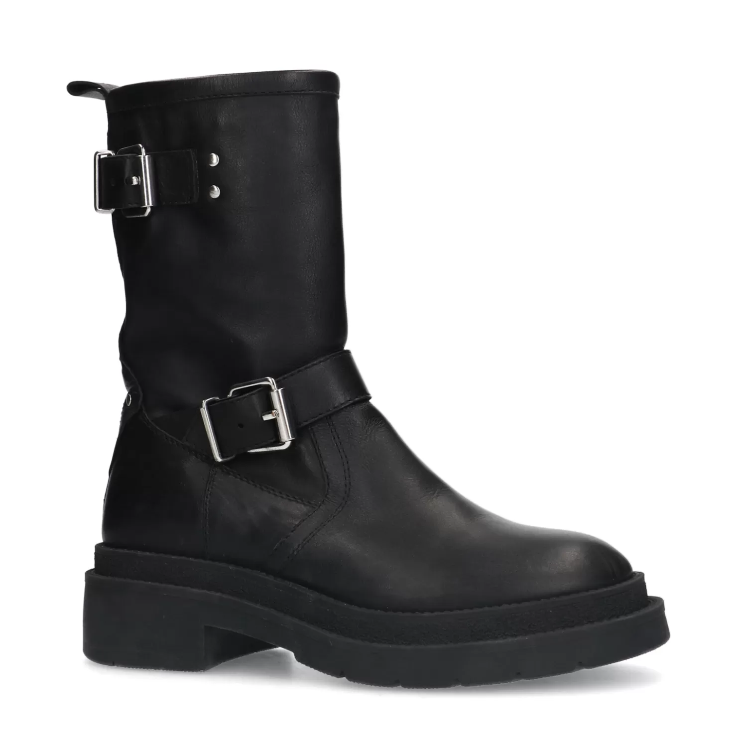 Hot Sacha Zwarte Biker Boots Met Zilverkleurige Gespen