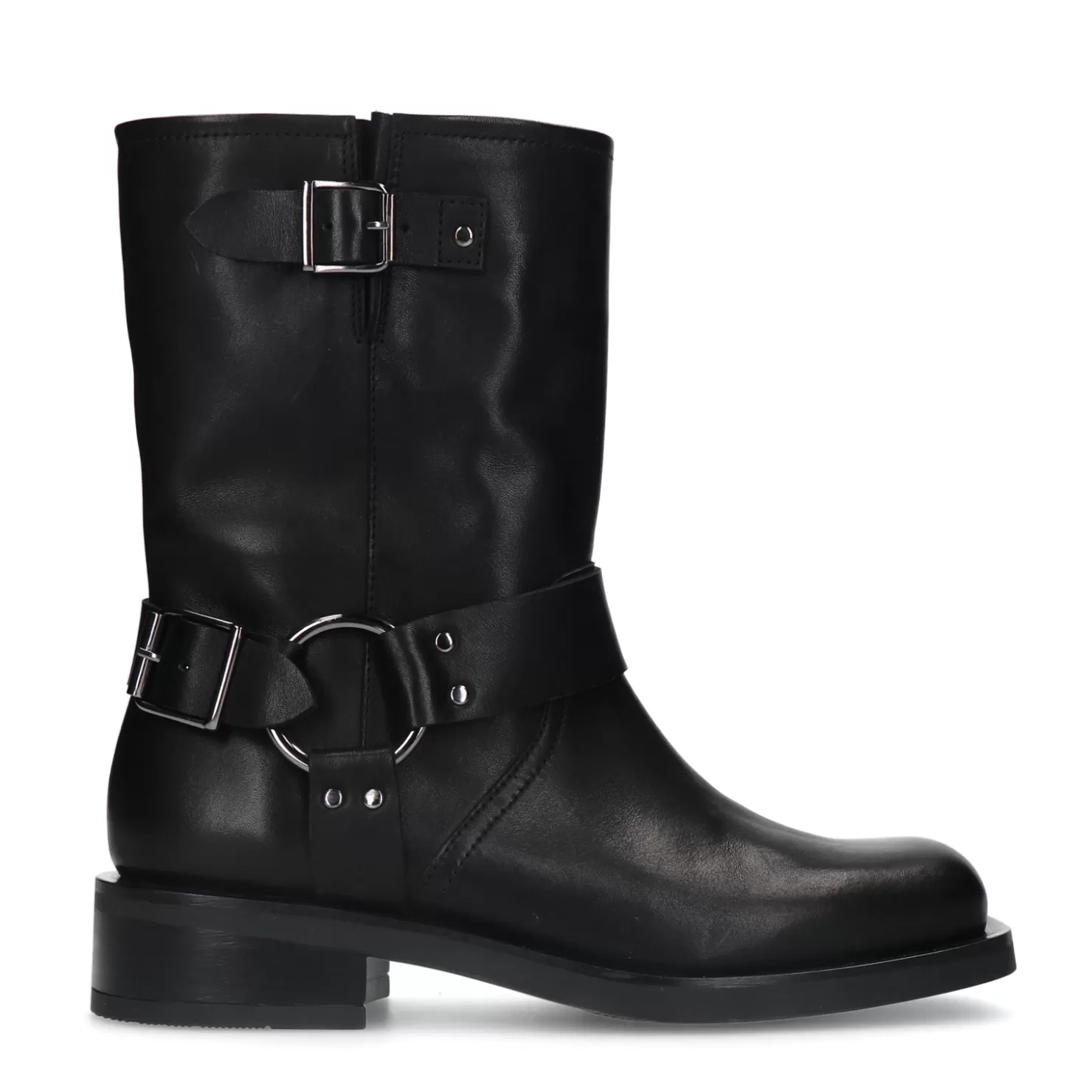 Fashion Sacha Zwarte Buckle Biker Enkelboots