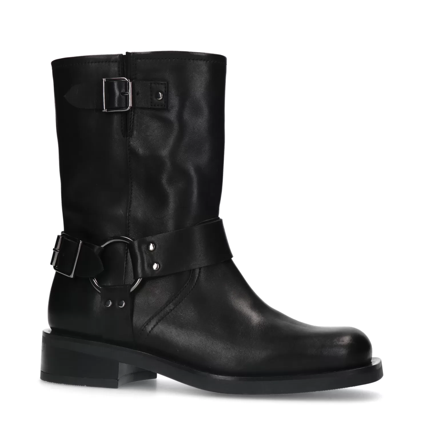 Fashion Sacha Zwarte Buckle Biker Enkelboots