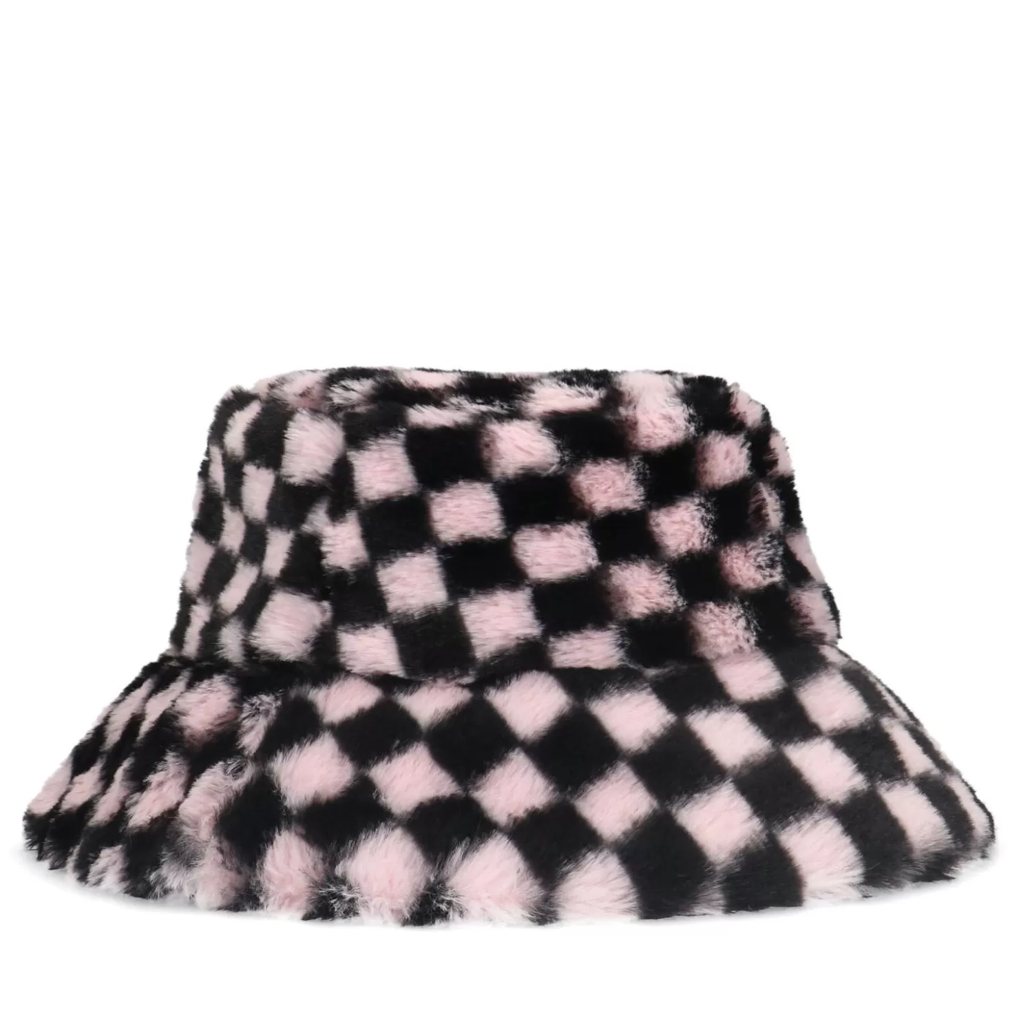 Clearance Sacha Zwarte Checker Bucket Hat Van Imitatiebont