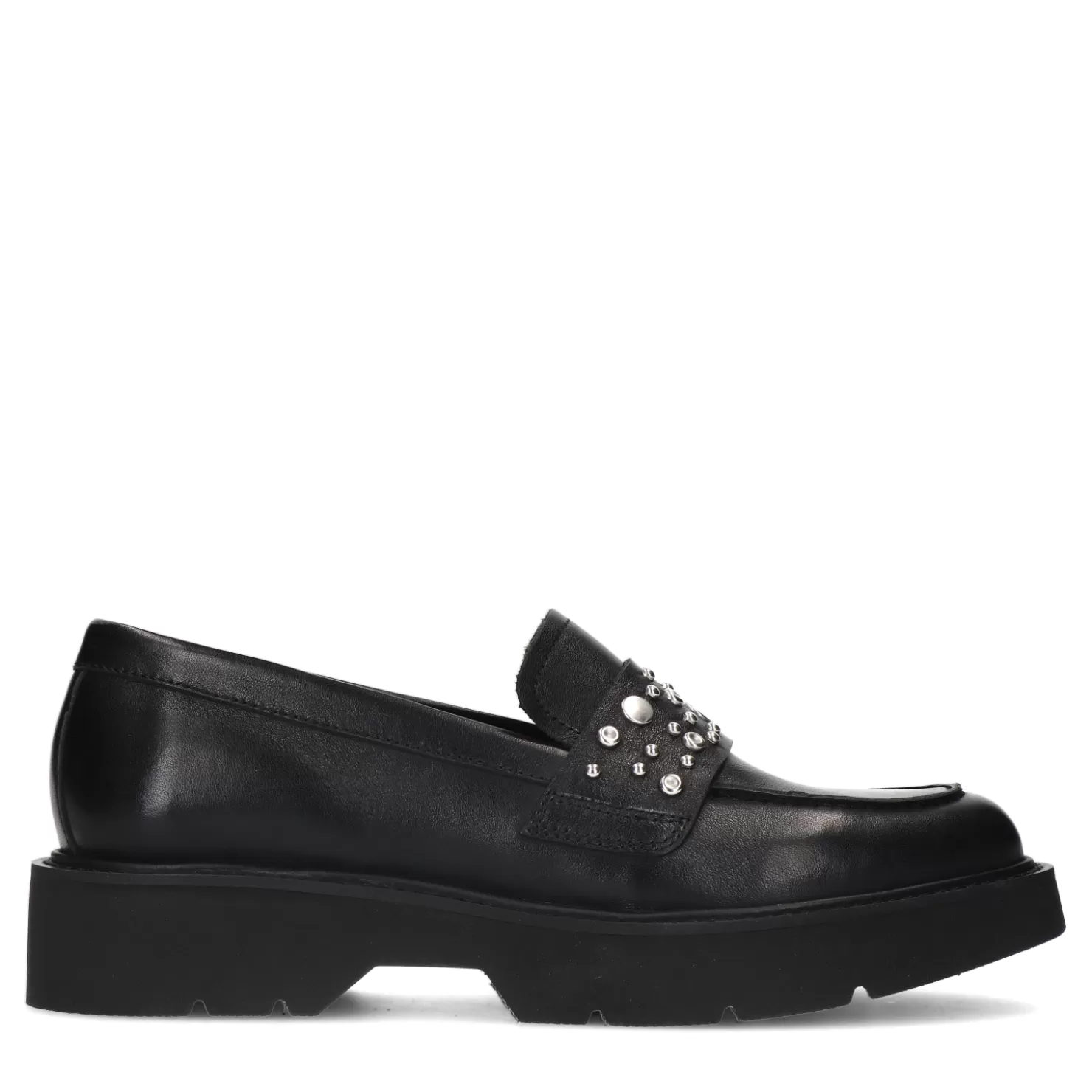 Shop Sacha Zwarte Chunky Loafers Met Zilverkleurige Studs