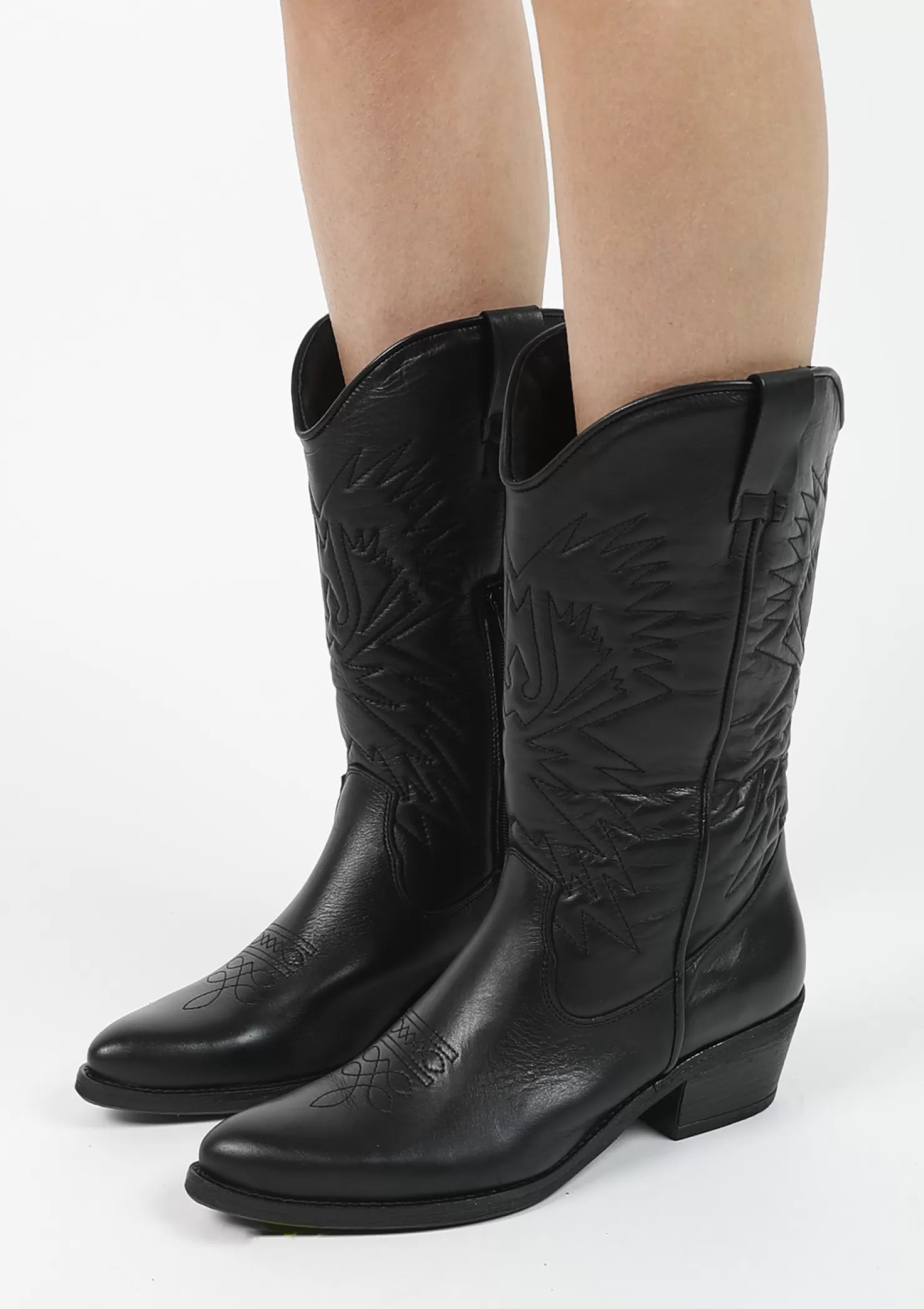 Sale Sacha Zwarte Cowboylaarzen Met Sierstiksels