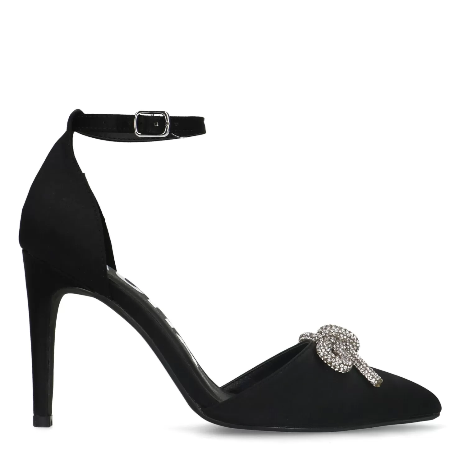 Discount Sacha Zwarte Gesloten Pumps Met Zilverkleurige Strass Strik