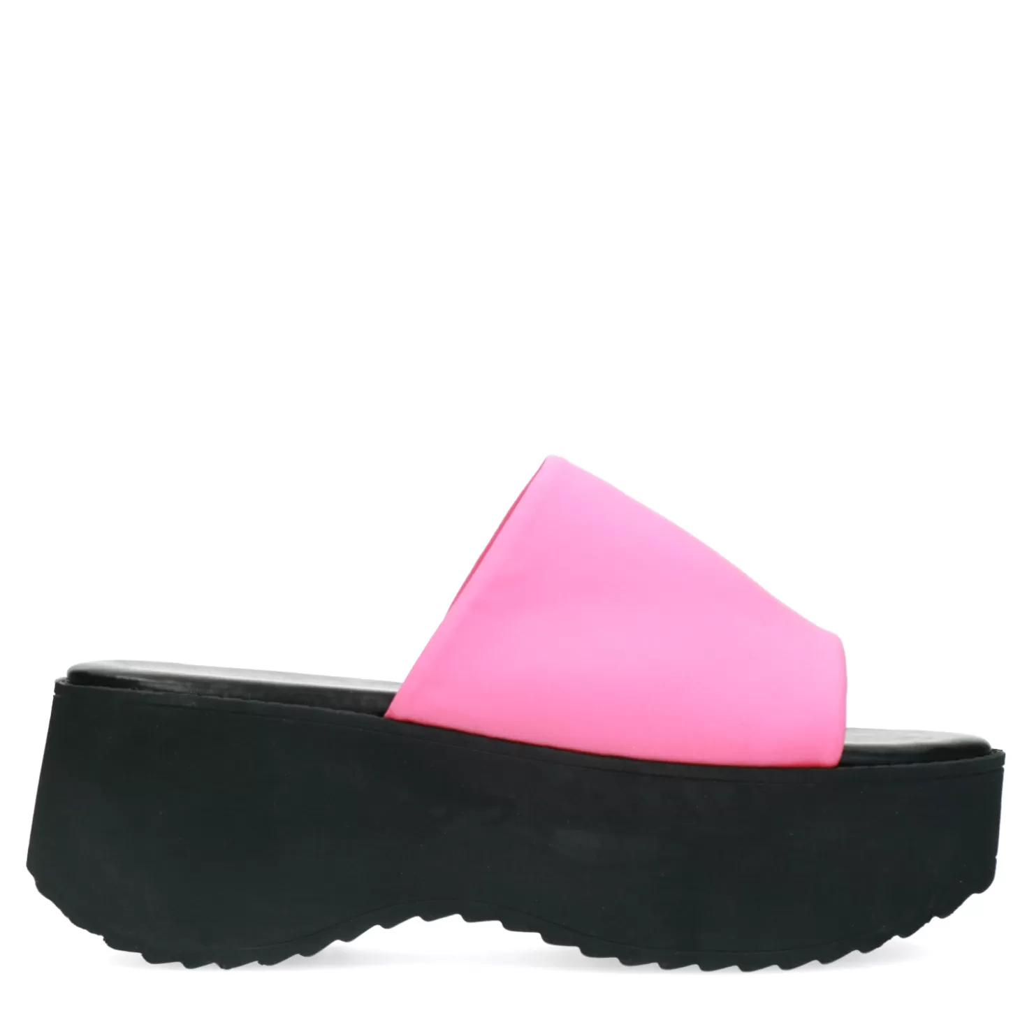 Online Sacha Zwarte Hoge Wedge Sandalen Met Roze Band