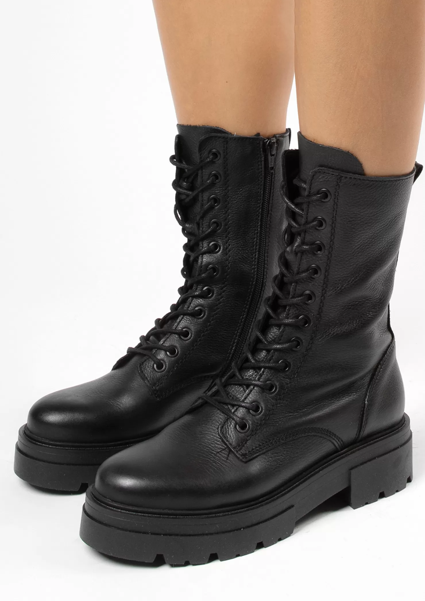 New Sacha Zwarte Leren Biker Boots