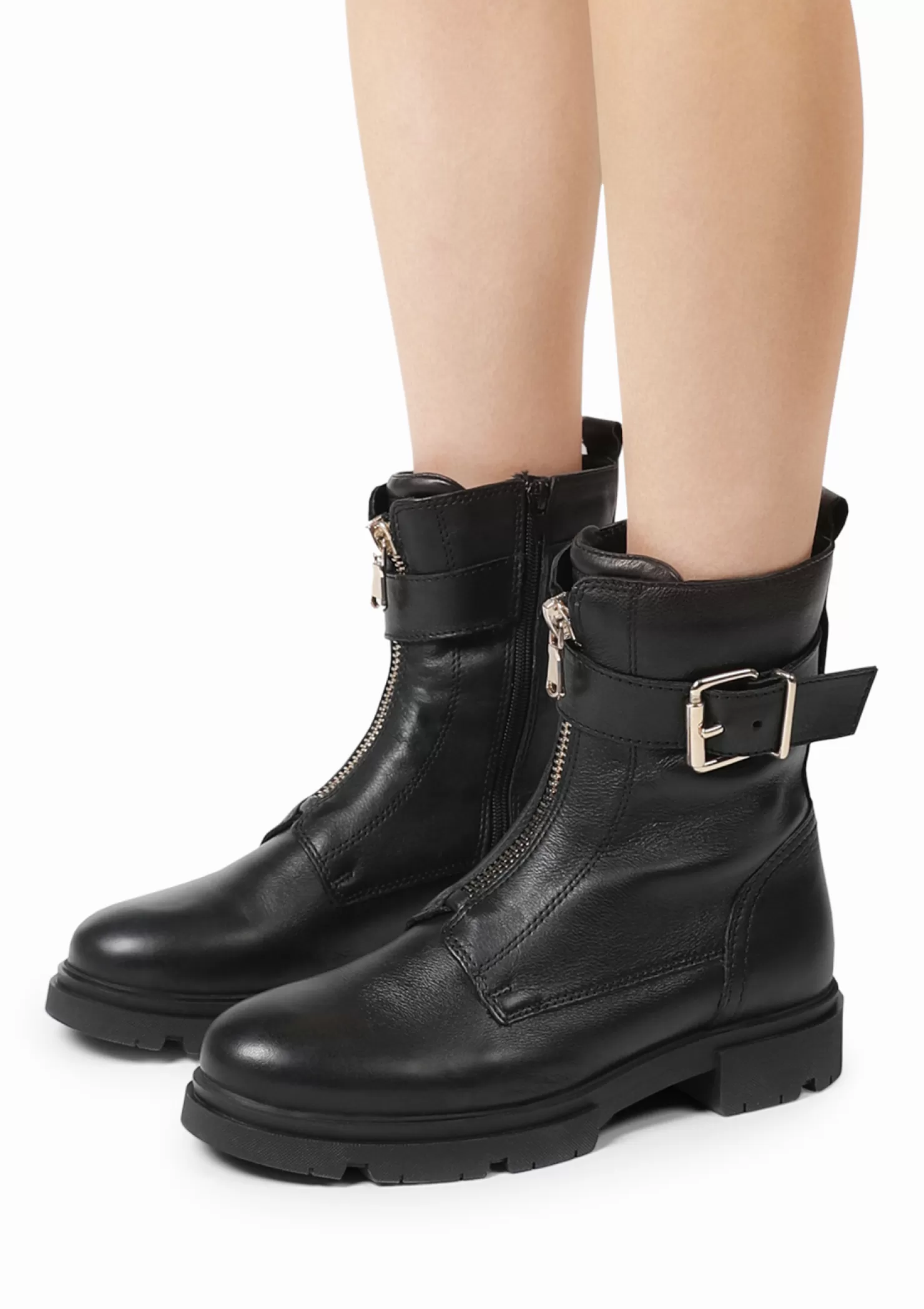 Online Sacha Zwarte Leren Biker Boots Met Gesp