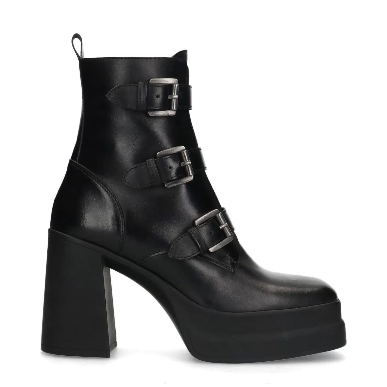 Hot Sacha Zwarte Leren Biker Boots Met Plateau Hak