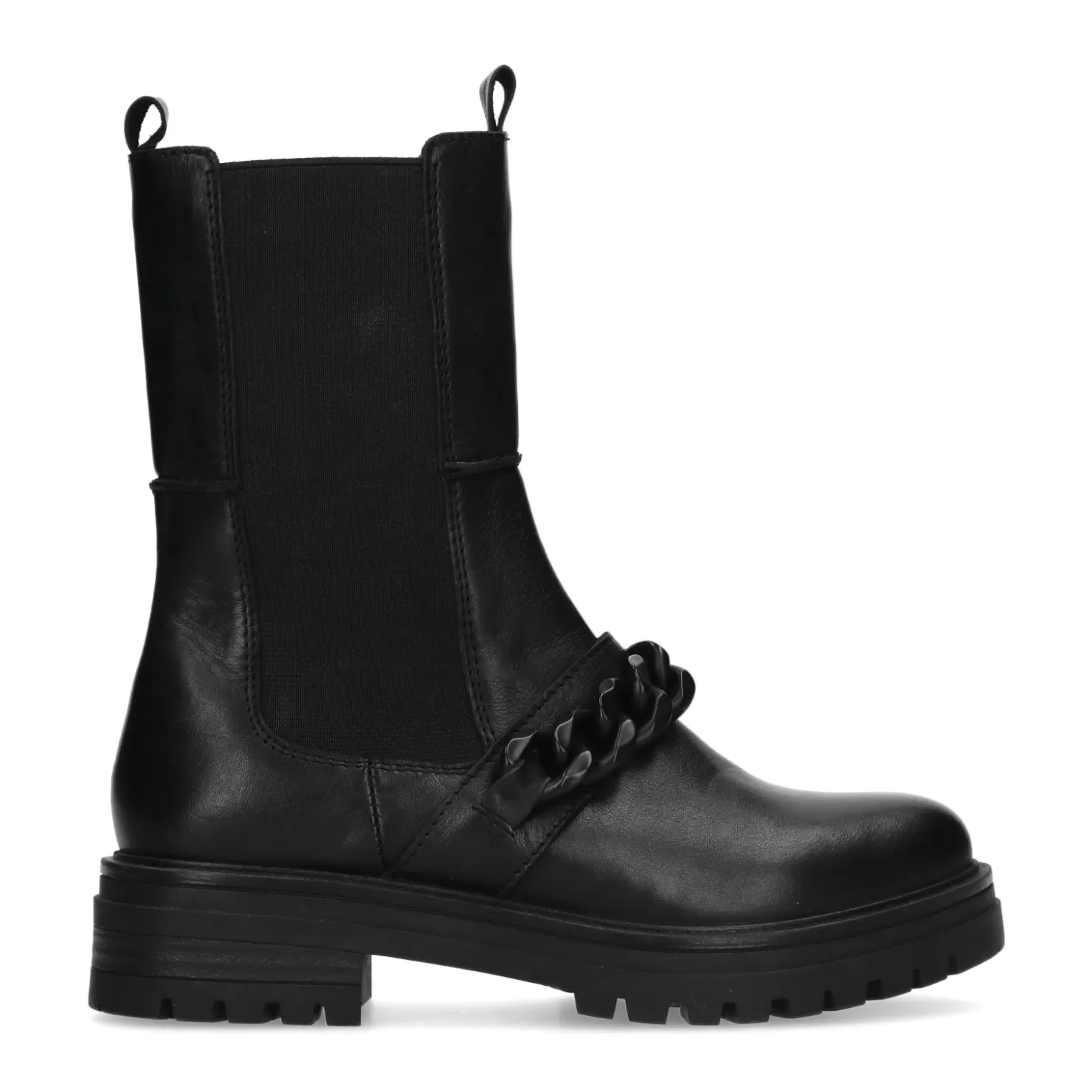 Online Sacha Zwarte Leren Chelsea Boots Met Chain