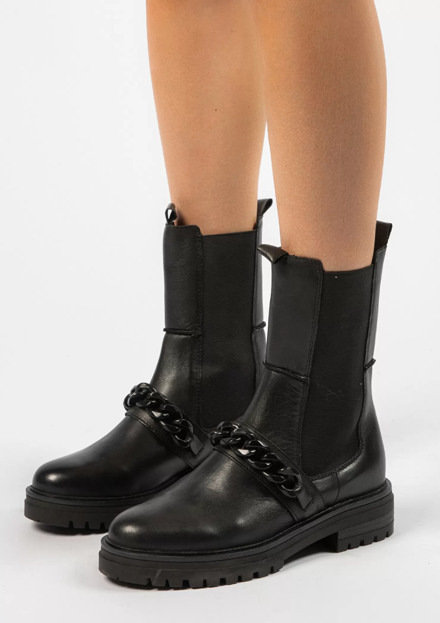 Online Sacha Zwarte Leren Chelsea Boots Met Chain