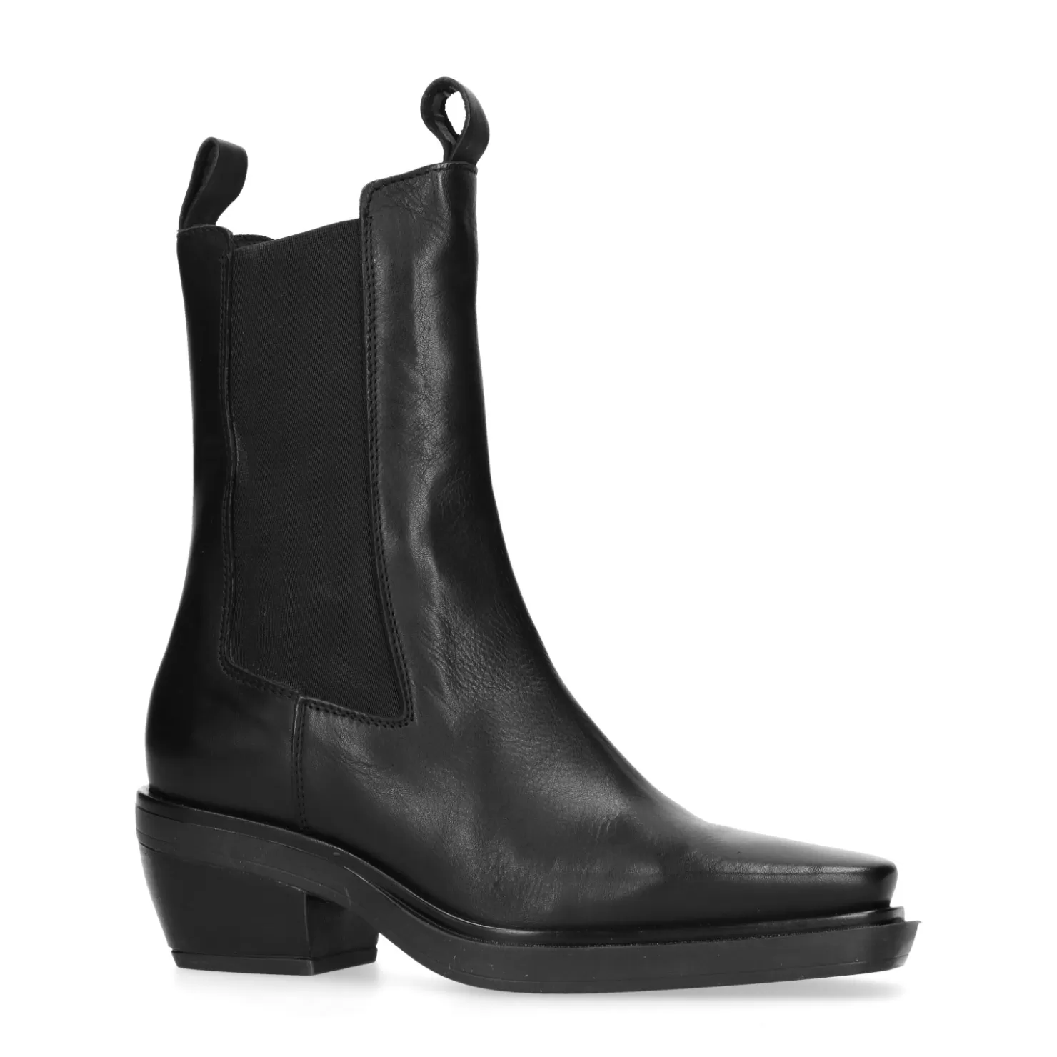 Fashion Sacha Zwarte Leren Chelsea Boots Met Vierkante Neus