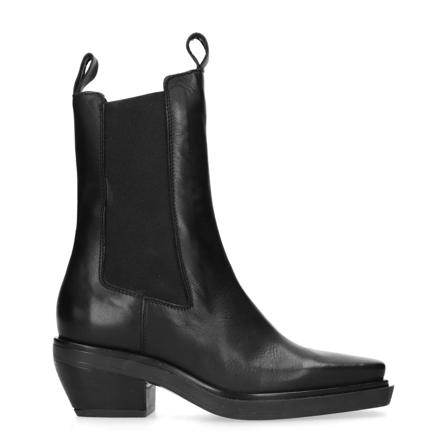 Fashion Sacha Zwarte Leren Chelsea Boots Met Vierkante Neus