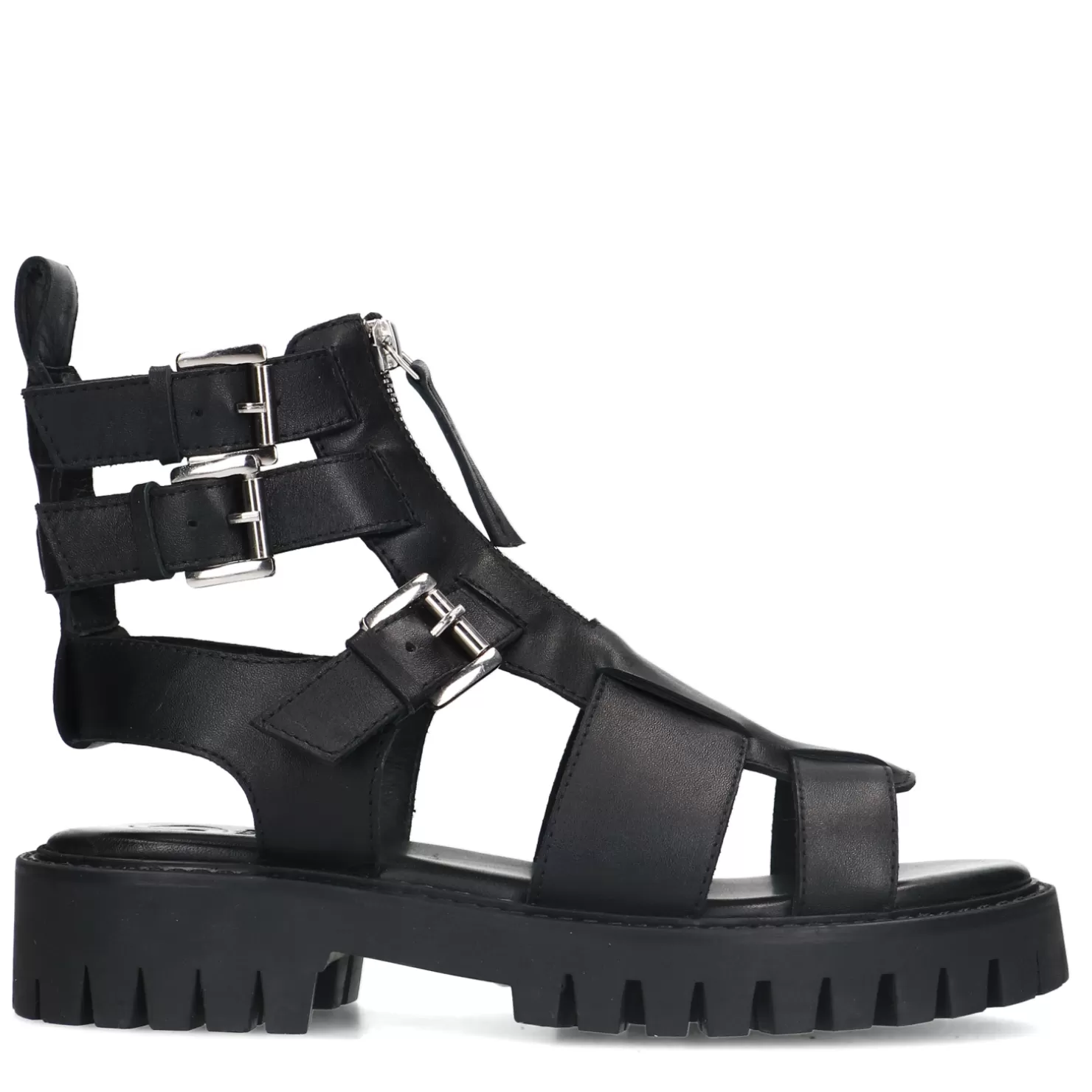 Discount Sacha Zwarte Leren Chunky Sandalen