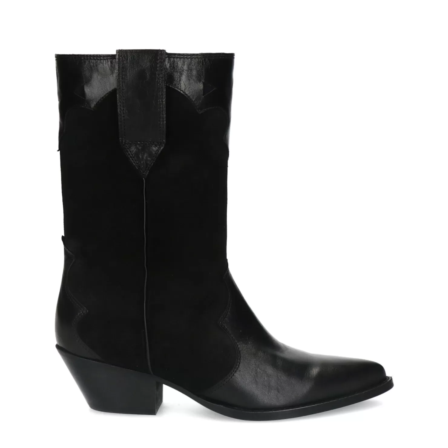 Cheap Sacha Zwarte Leren Cowboylaarzen Met Suede