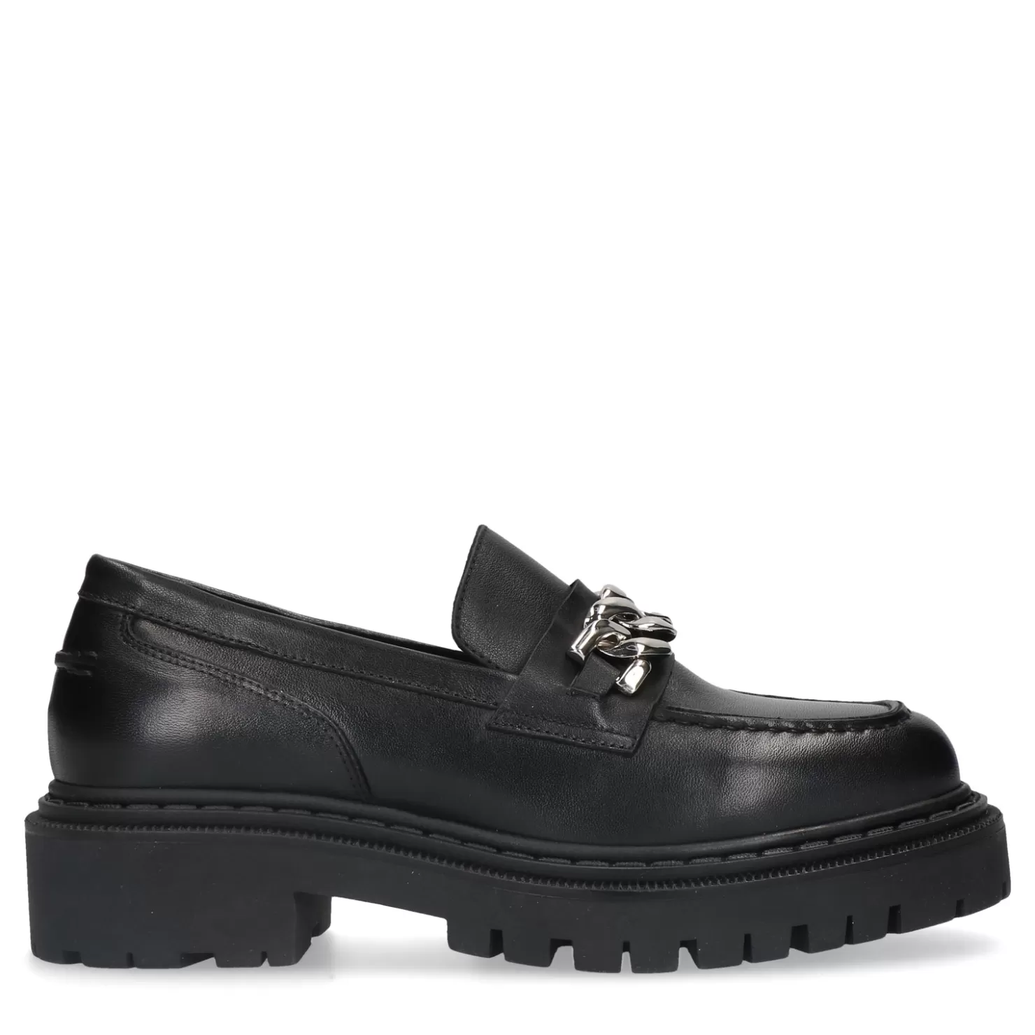 Cheap Sacha Zwarte Leren Loafers Met Chain