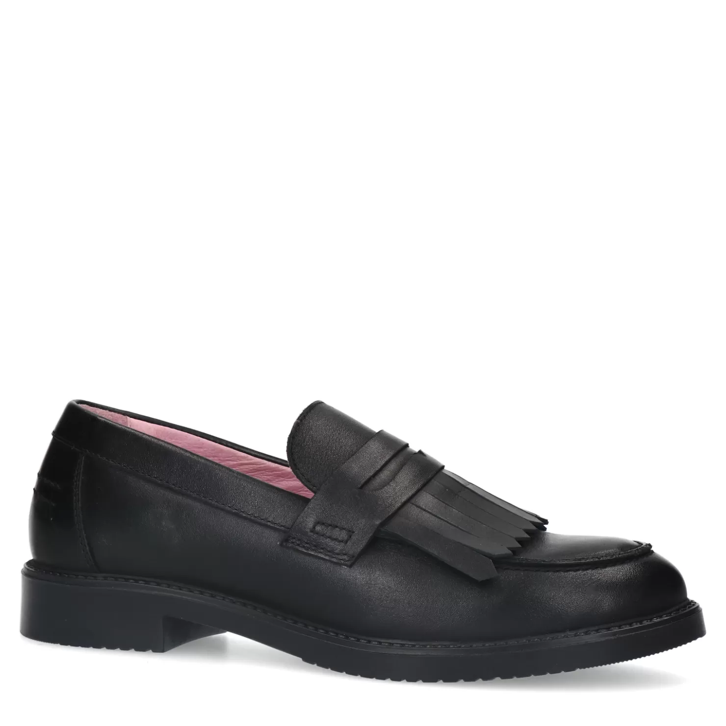 Clearance Sacha Zwarte Leren Loafers Met Franjes