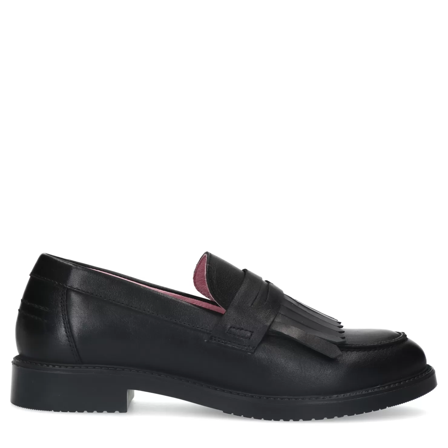 Clearance Sacha Zwarte Leren Loafers Met Franjes