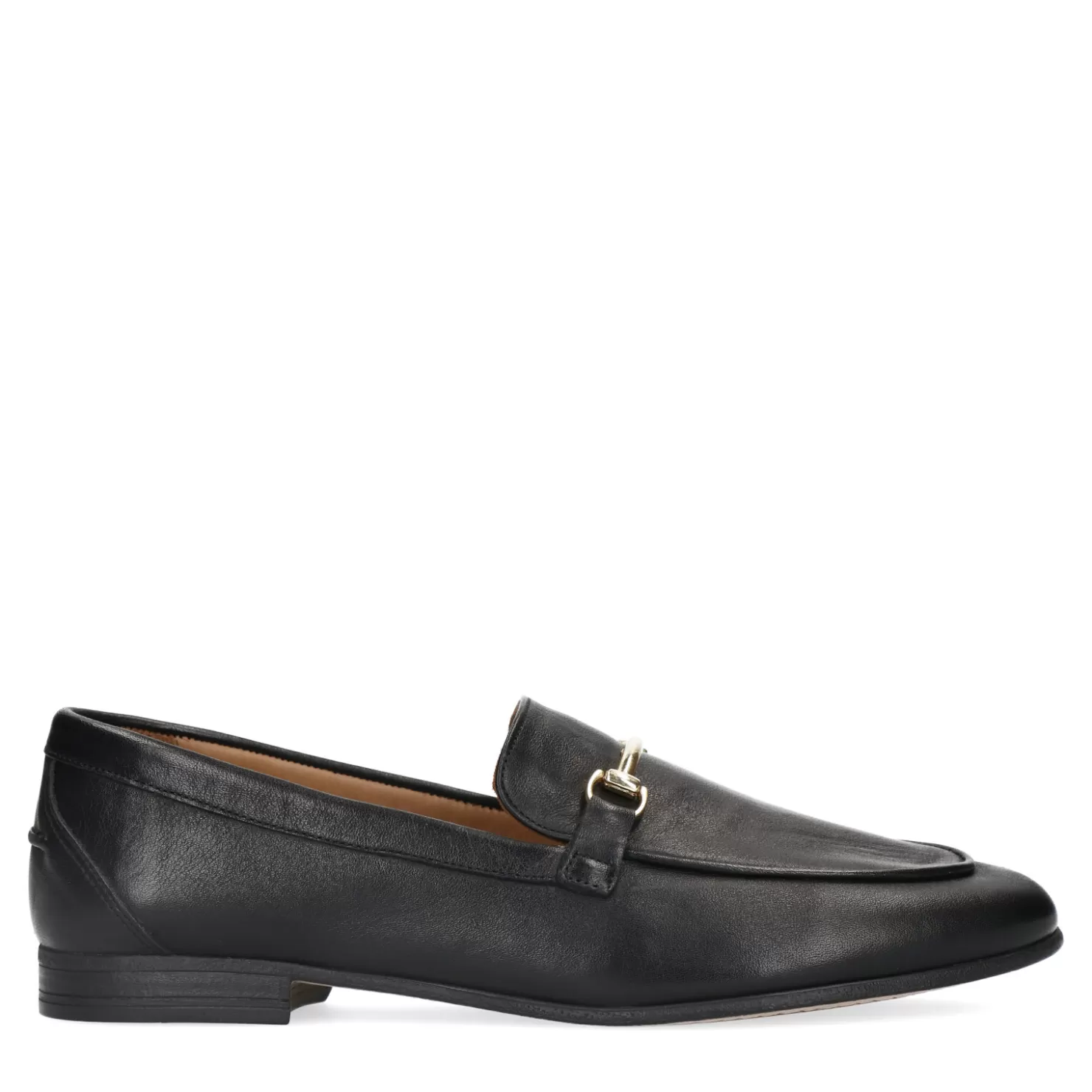 Sale Sacha Zwarte Leren Loafers Met Goudkleurige Gesp