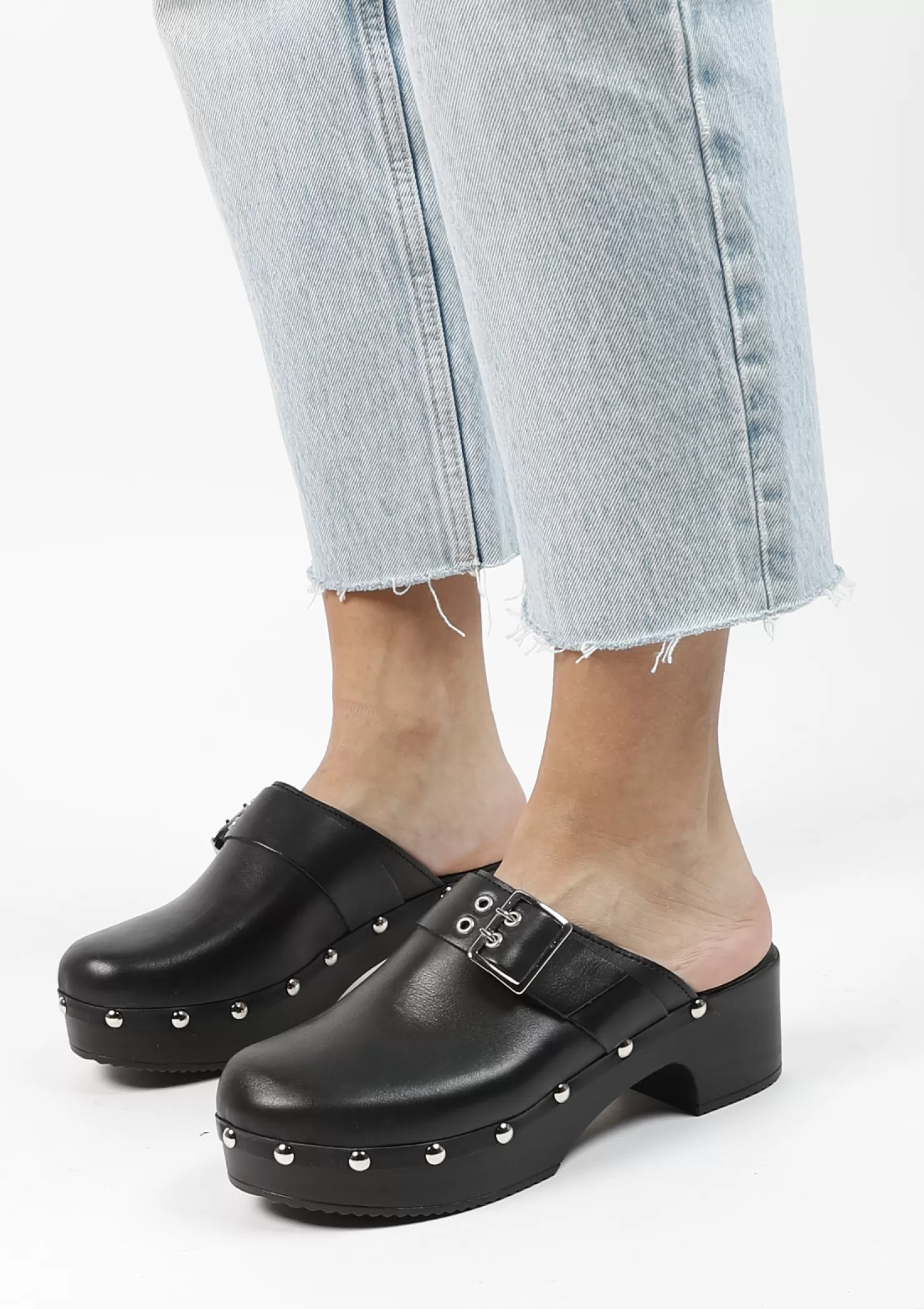 Best Sale Sacha Zwarte Leren Muiltjes Met Studs