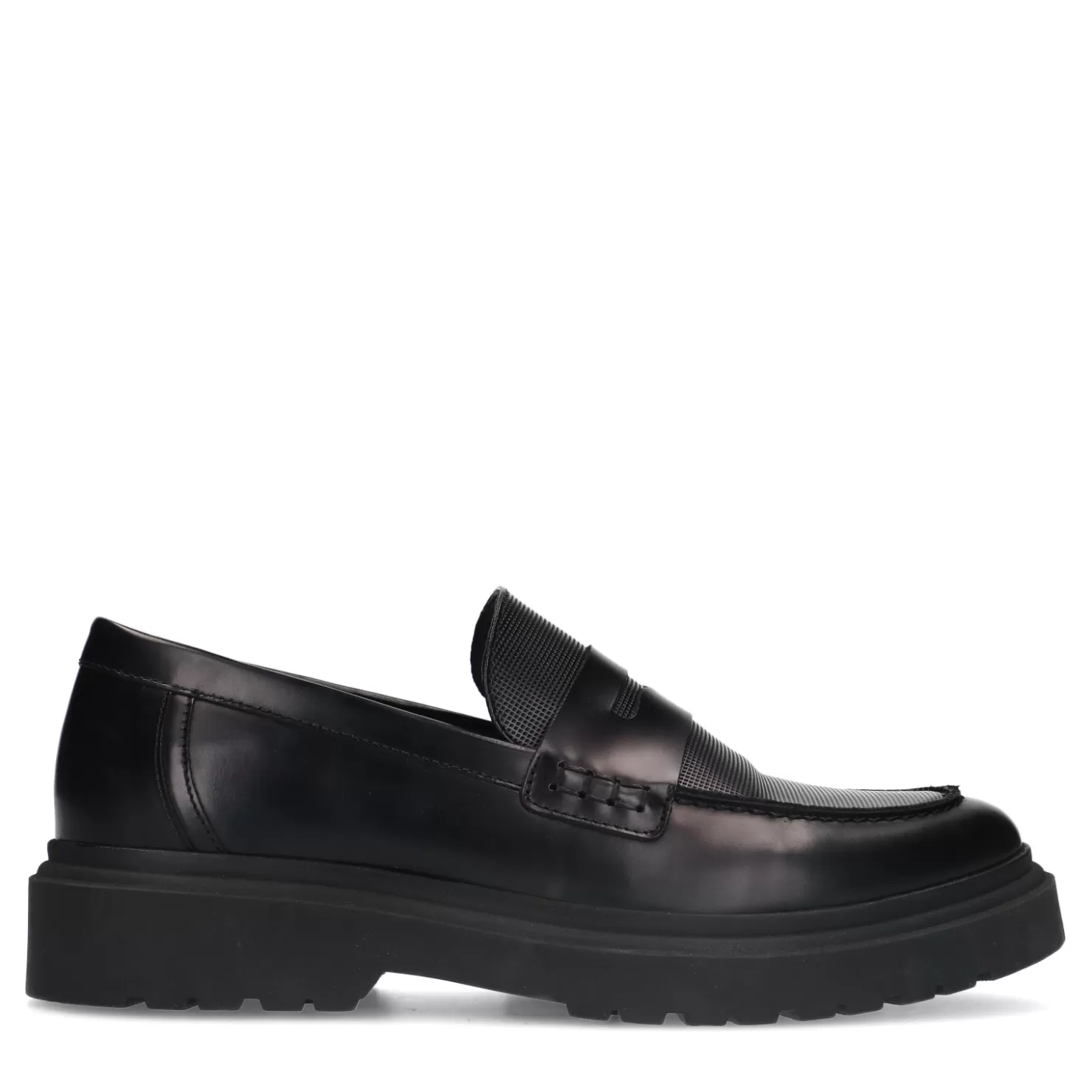 Clearance Sacha Zwarte Leren Penny Loafers