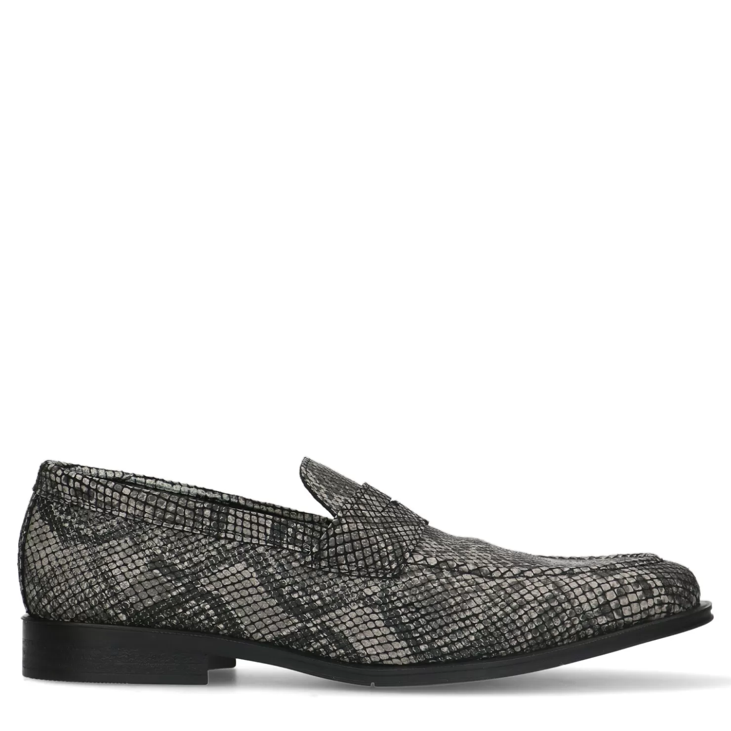 Outlet Sacha Zwarte Leren Penny Loafers Met Pythonprint