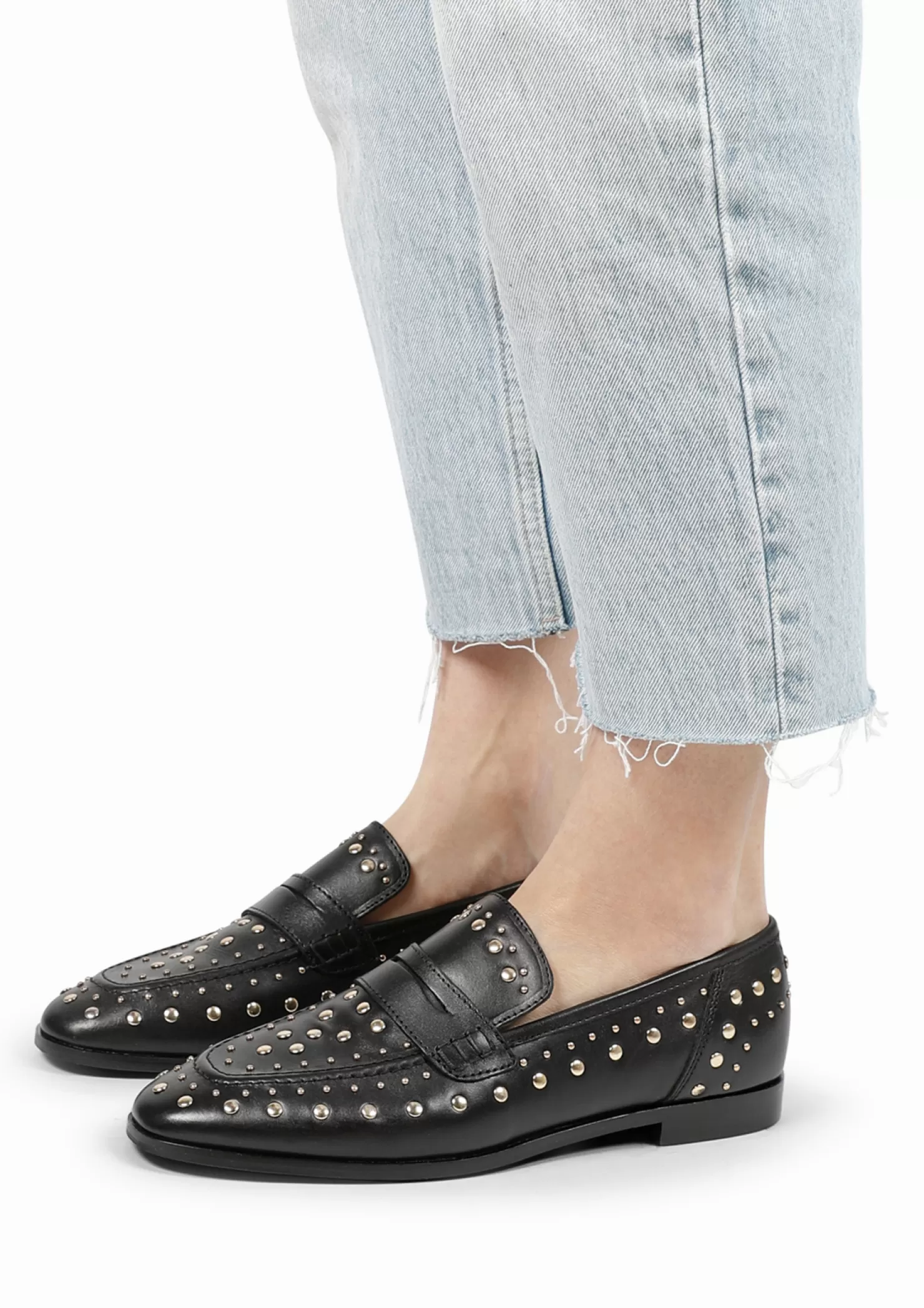 Sale Sacha Zwarte Leren Penny Loafers Met Studs