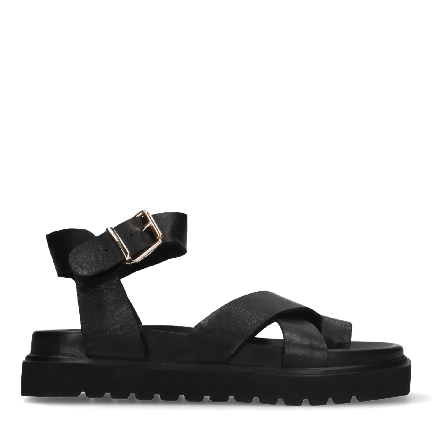 Store Sacha Zwarte Leren Plateau Sandalen