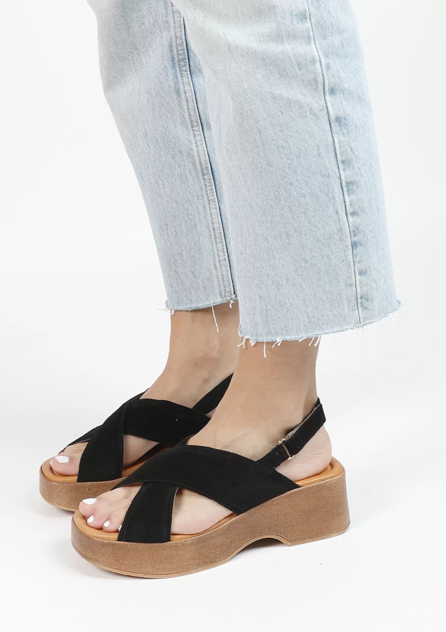 Best Sale Sacha Zwarte Leren Plateau Sandalen