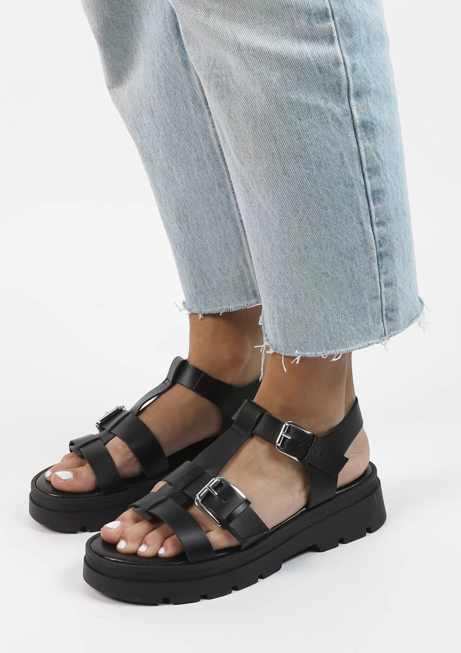 Flash Sale Sacha Zwarte Leren Plateau Sandalen