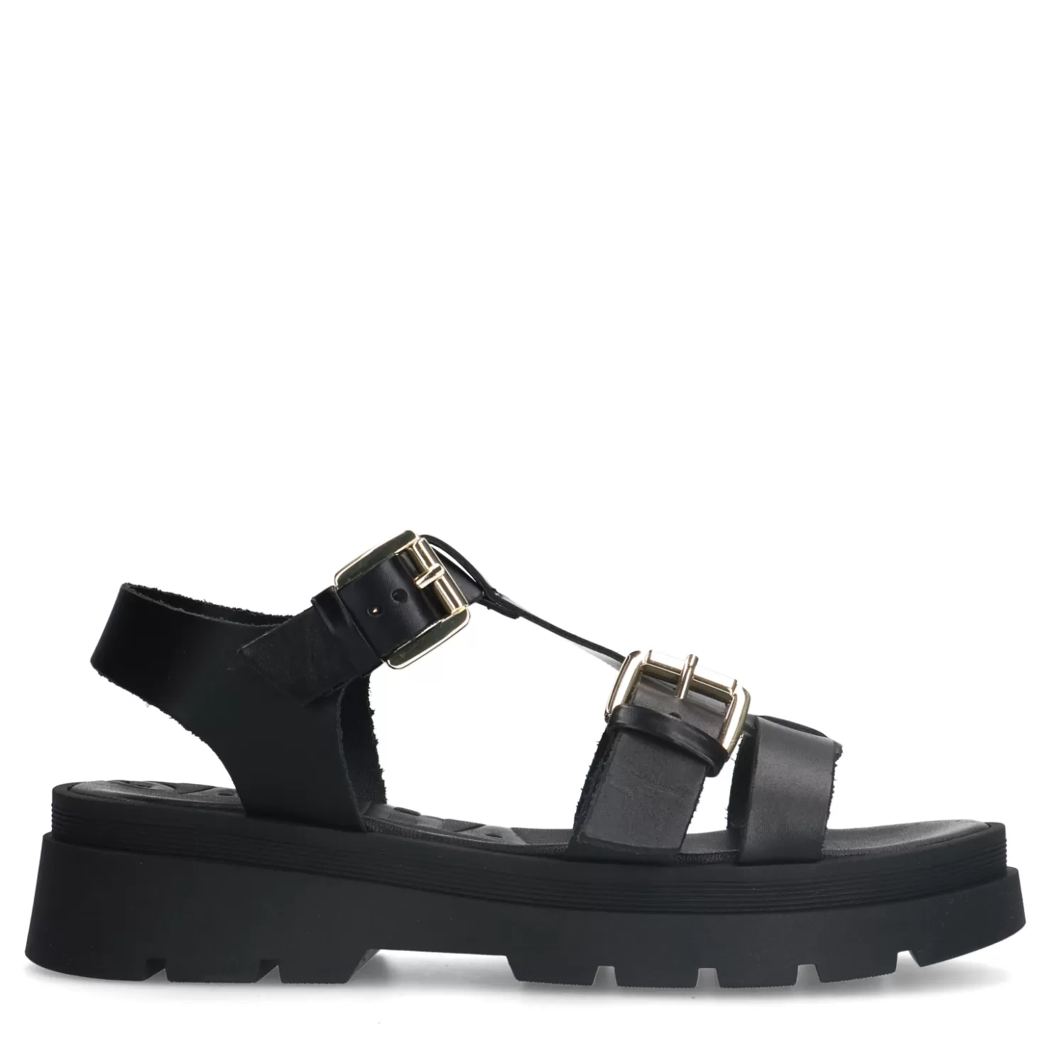 Flash Sale Sacha Zwarte Leren Plateau Sandalen