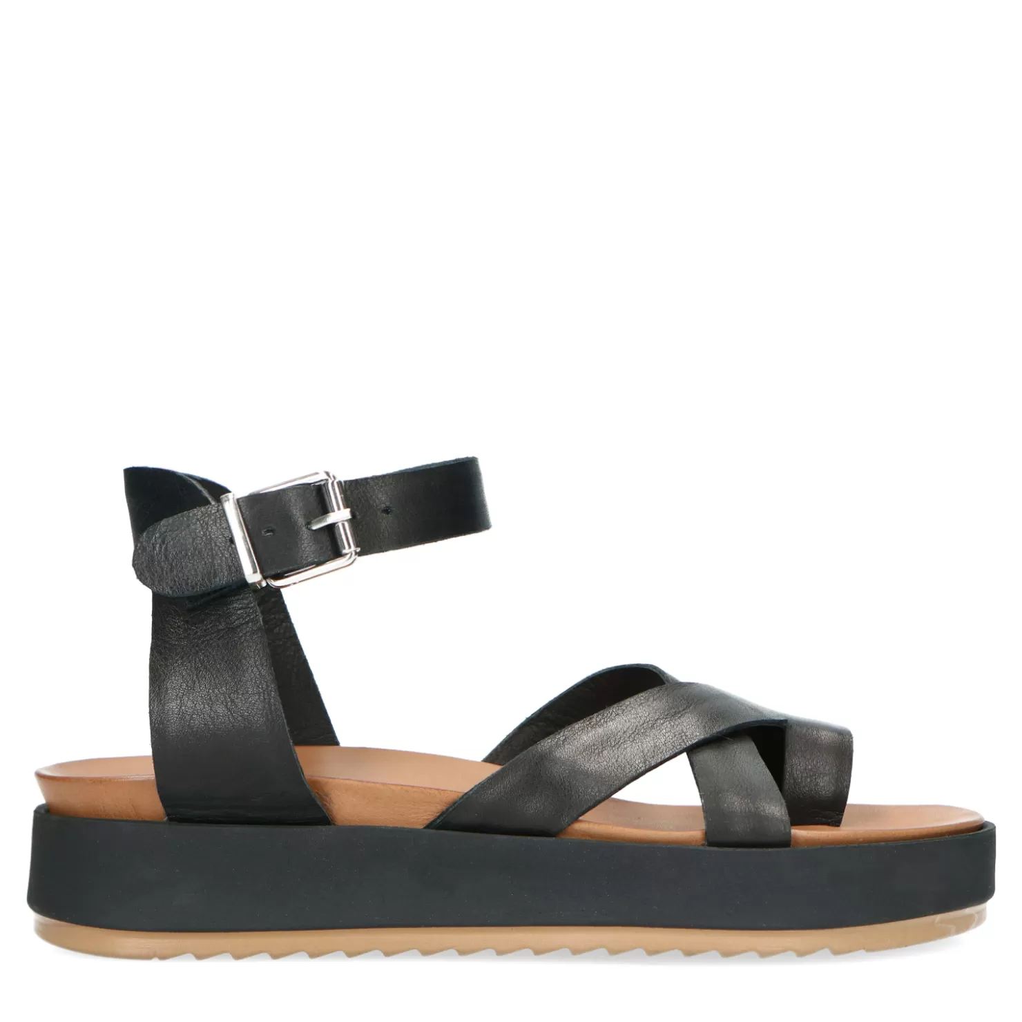 Shop Sacha Zwarte Leren Plateau Sandalen