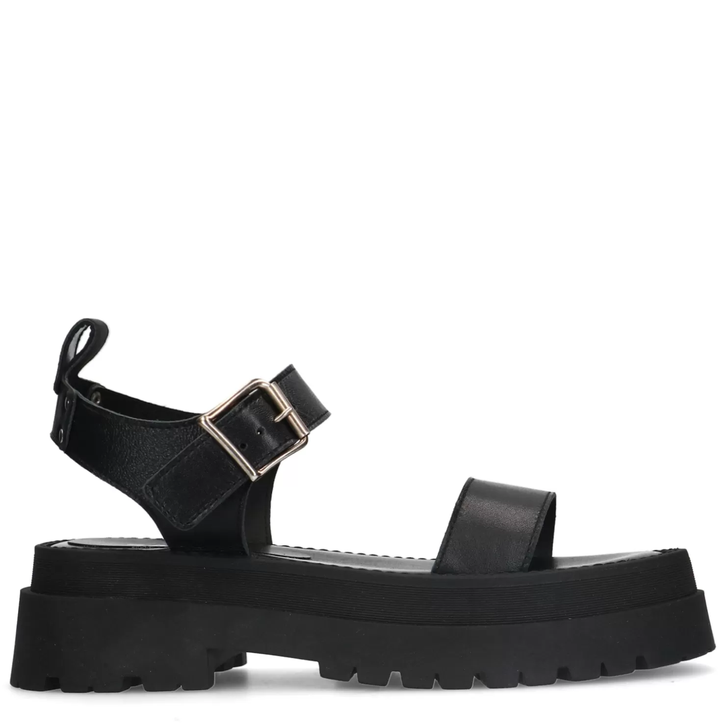 Cheap Sacha Zwarte Leren Plateau Sandalen