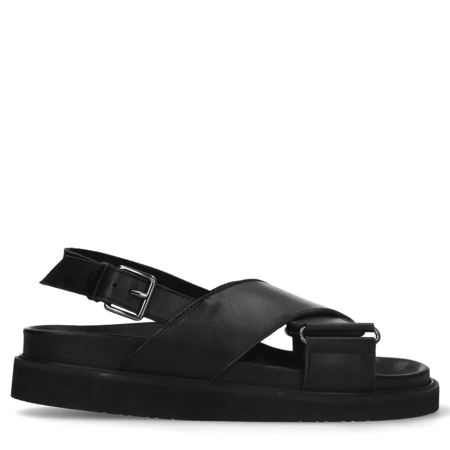 Sale Sacha Zwarte Leren Plateau Sandalen Met Gekruiste Banden